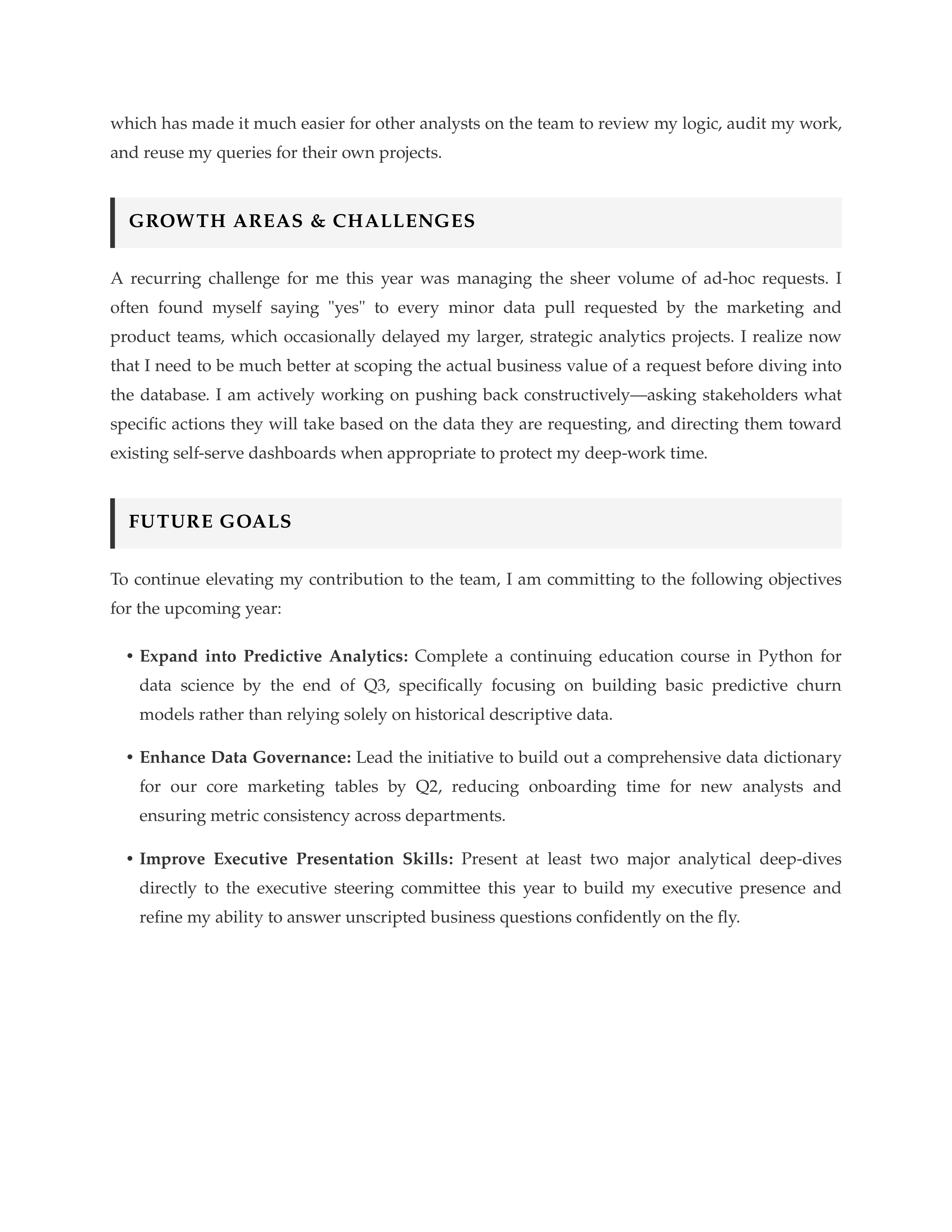 Data Analyst Self Performance Review — page 2