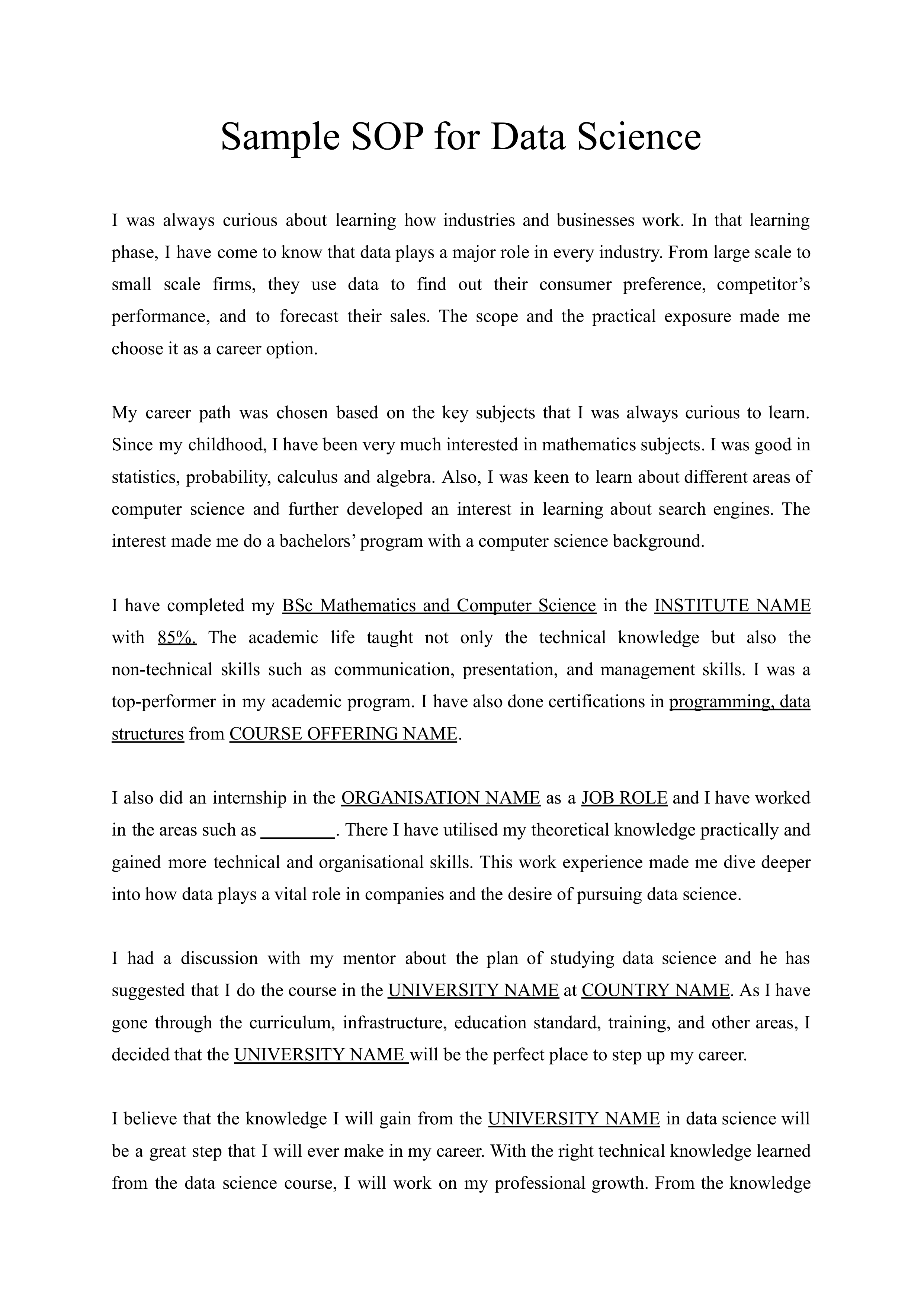 Data Science Statement of Purpose — page 1