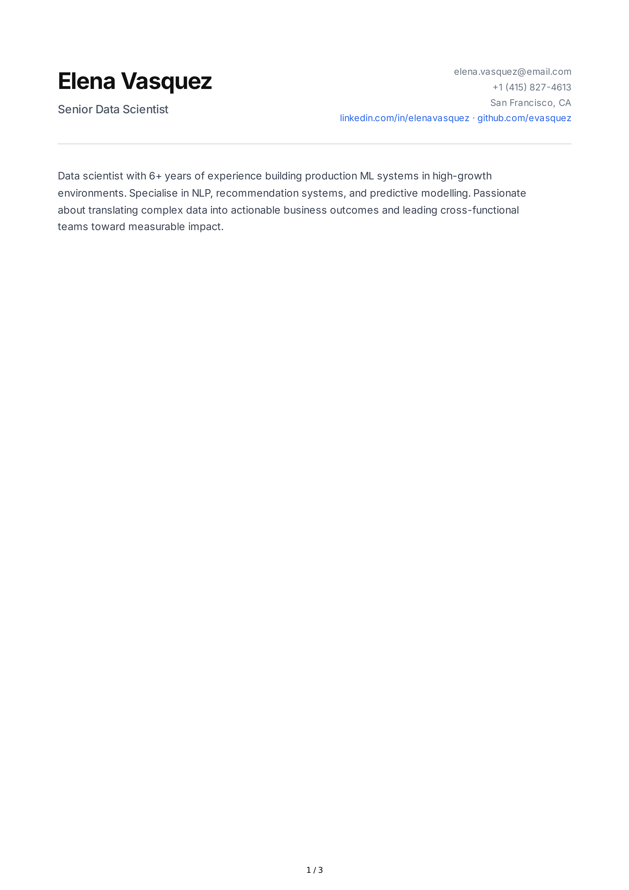 Data Scientist CV — page 1
