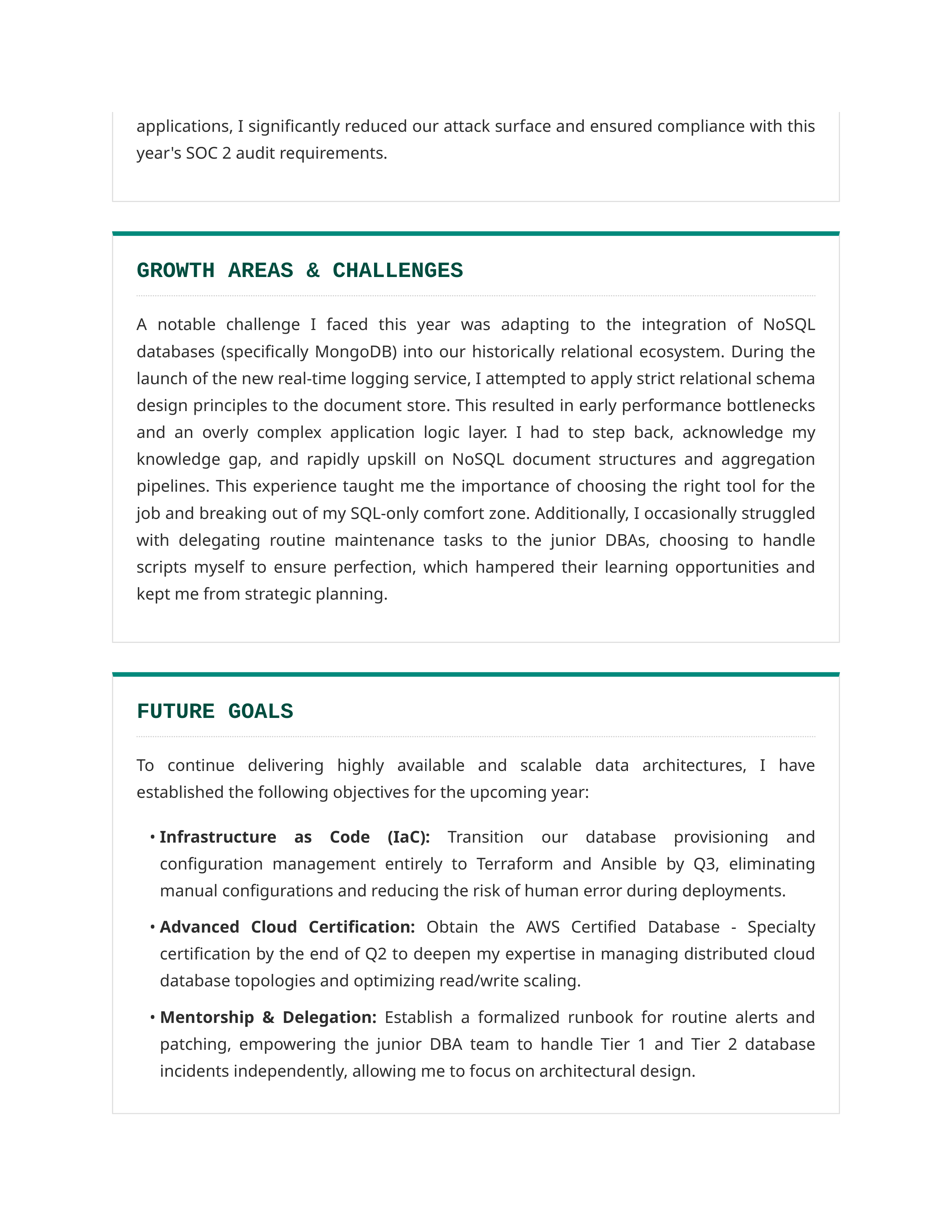 Database Administrator Self Performance Review — page 2