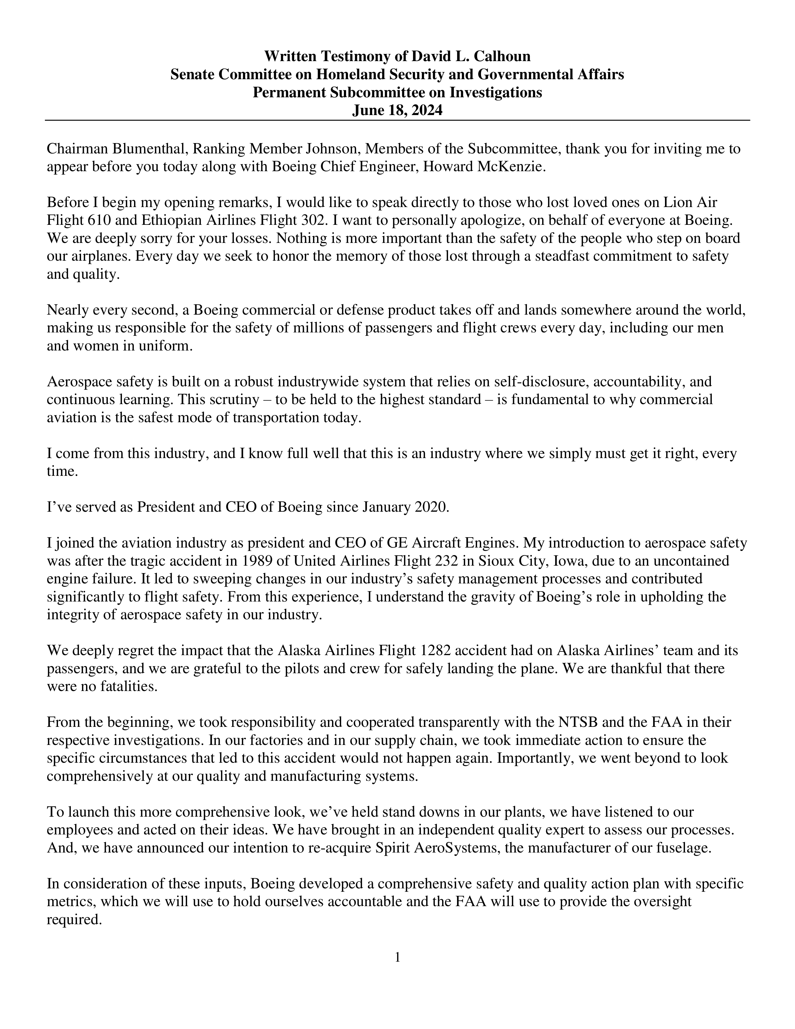 David Calhoun Opening Statement — page 1