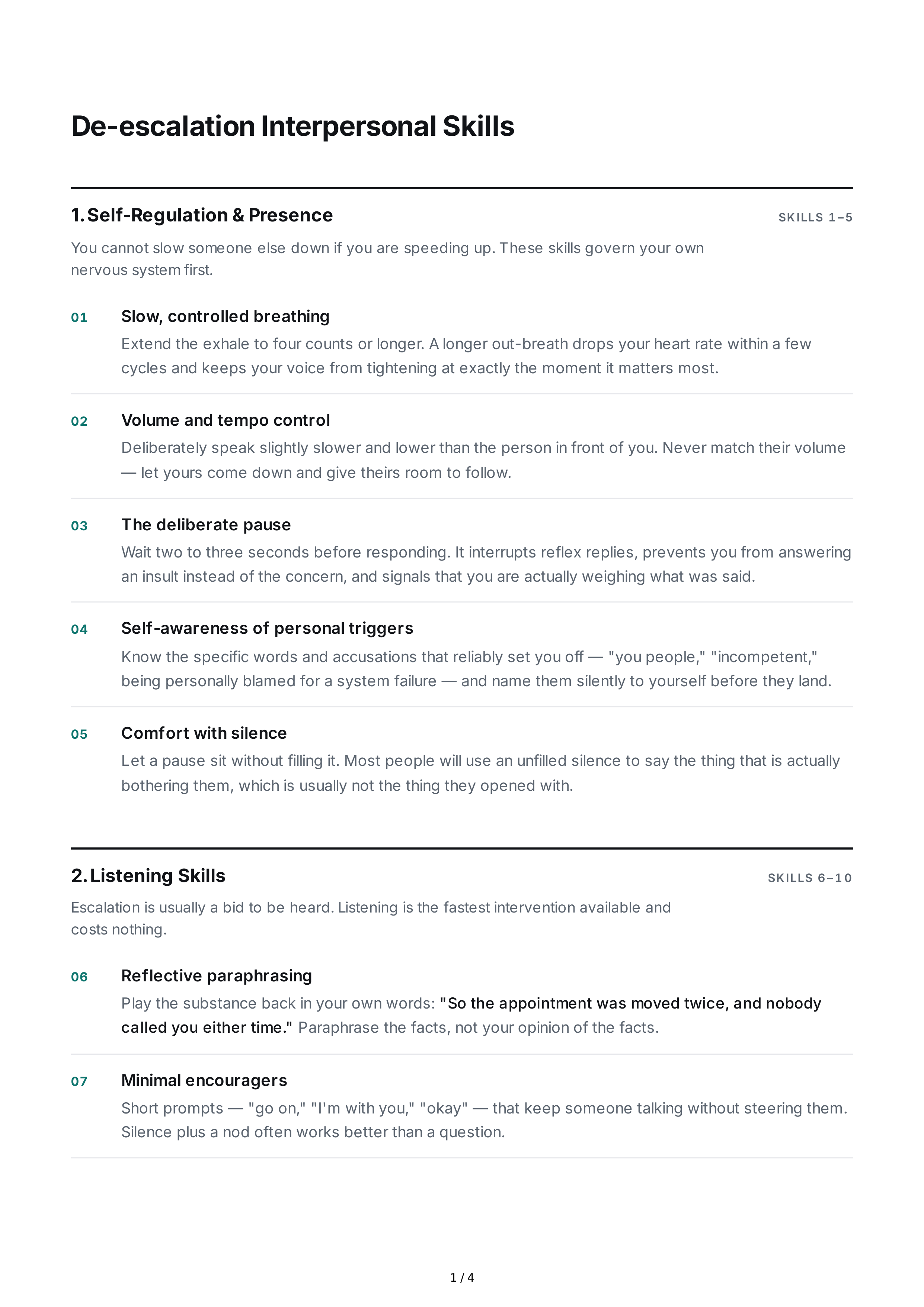 De-escalation Interpersonal Skills — page 1
