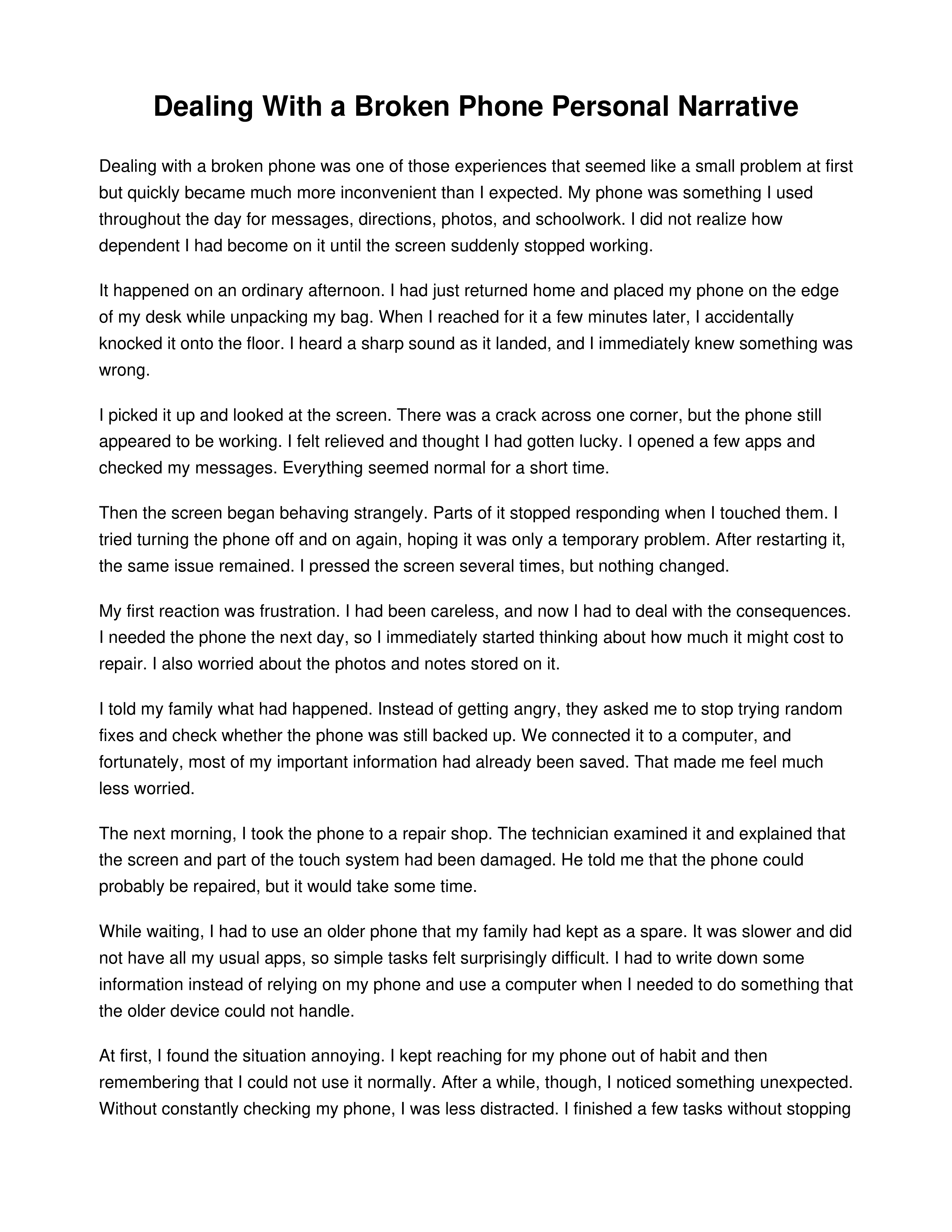 Dealing With a Broken Phone Personal Narrative — page 1