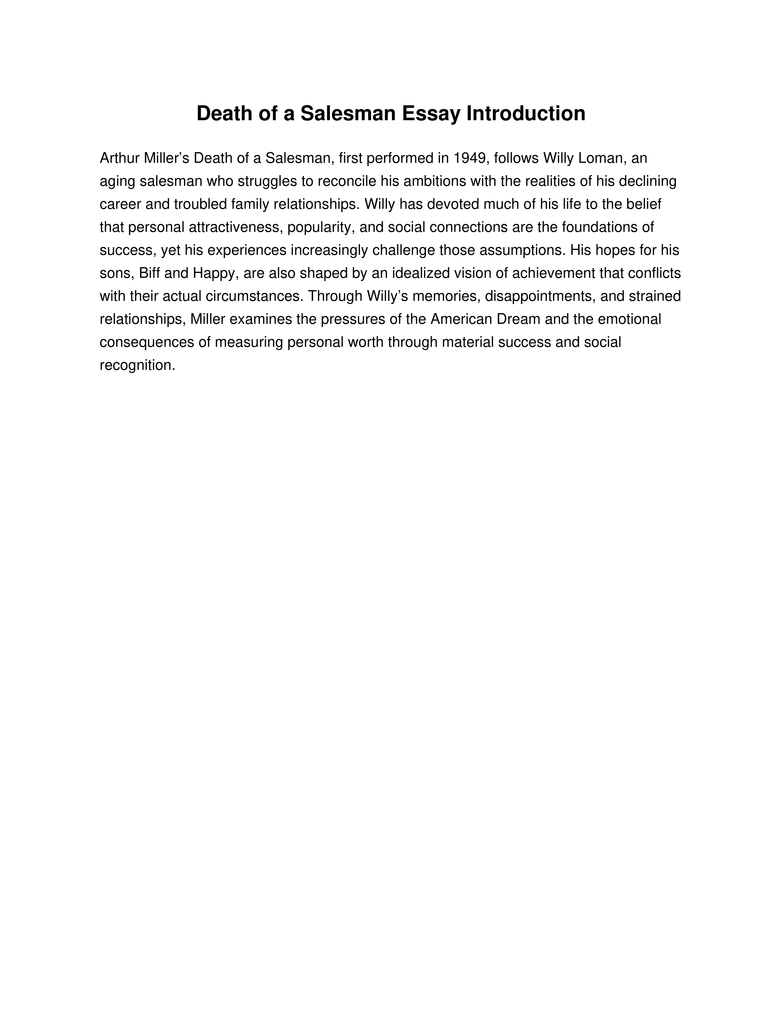 Death of a Salesman Essay Introduction — page 1