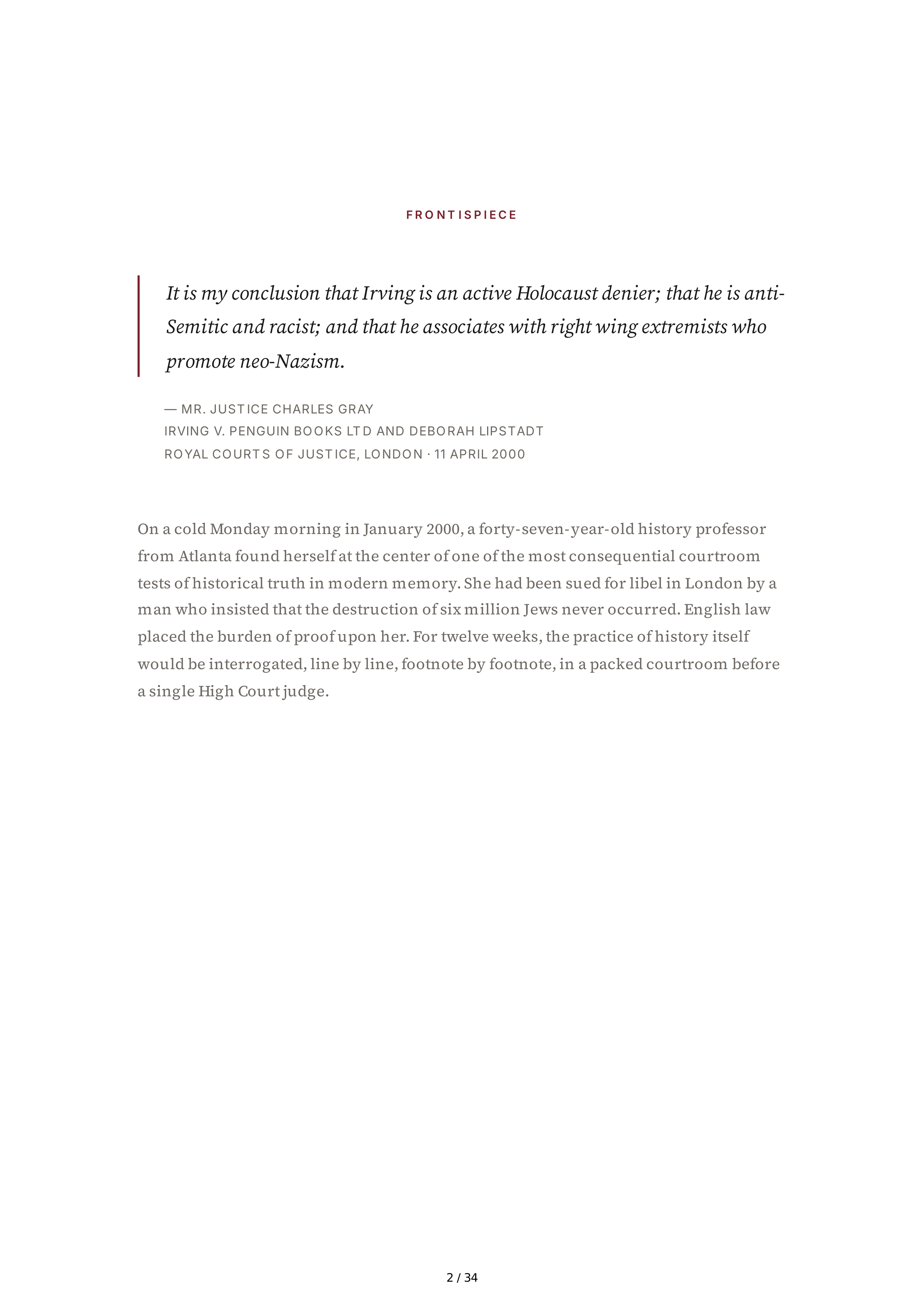 Deborah Lipstadt History on Trial My Day in Court with a Holocaust Denier Biography — page 2