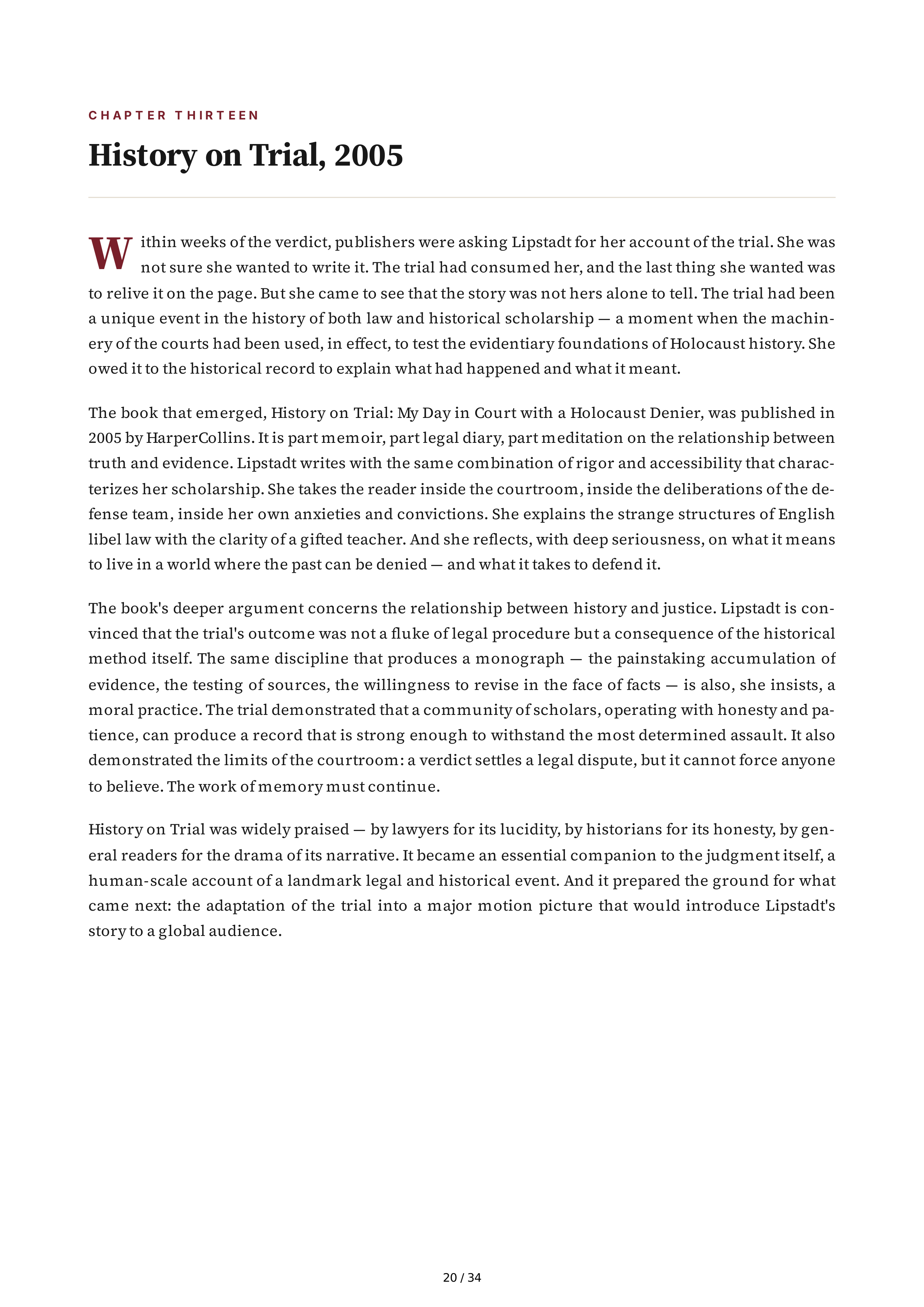 Deborah Lipstadt History on Trial My Day in Court with a Holocaust Denier Biography — page 20