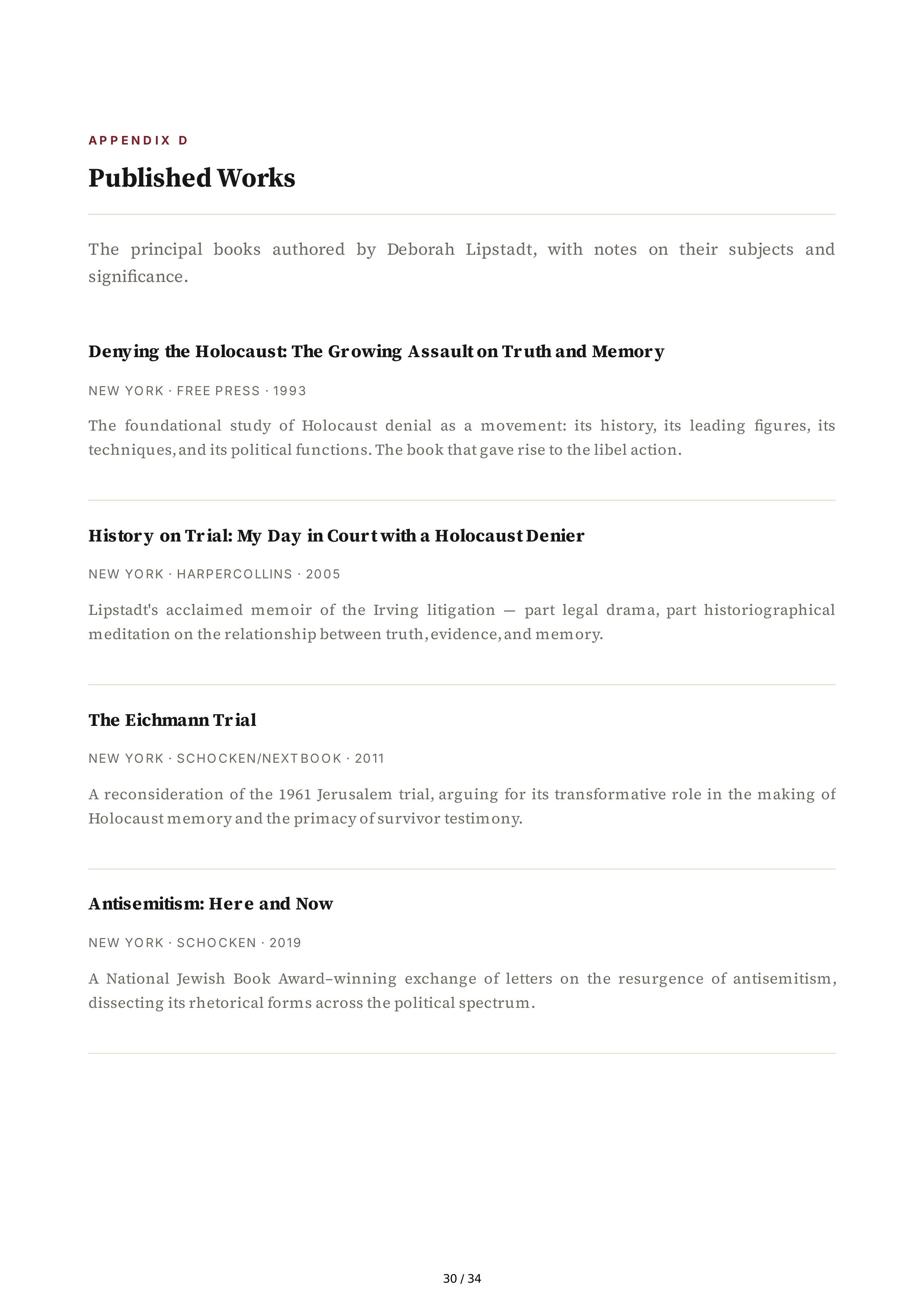 Deborah Lipstadt History on Trial My Day in Court with a Holocaust Denier Biography — page 30