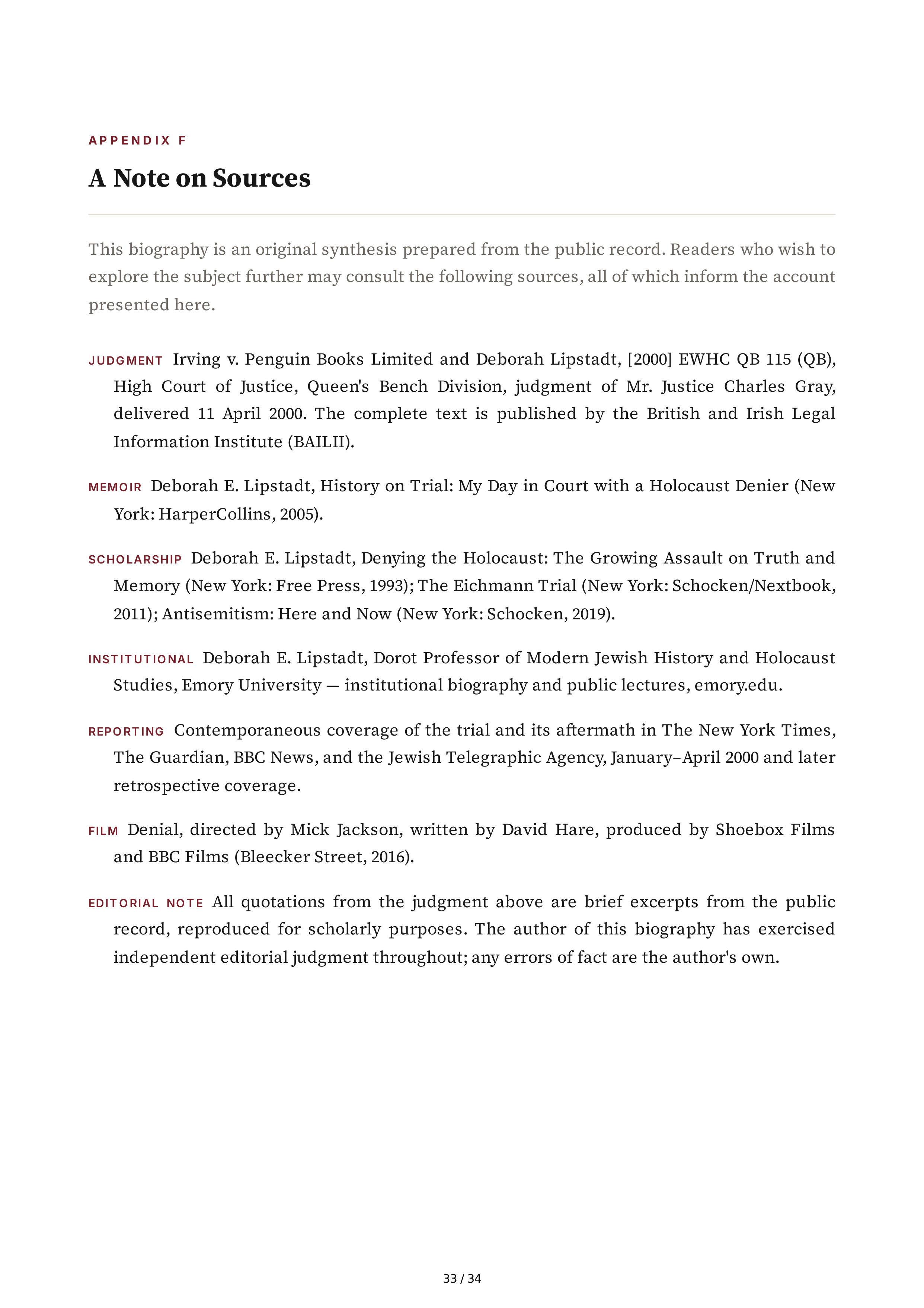 Deborah Lipstadt History on Trial My Day in Court with a Holocaust Denier Biography — page 33