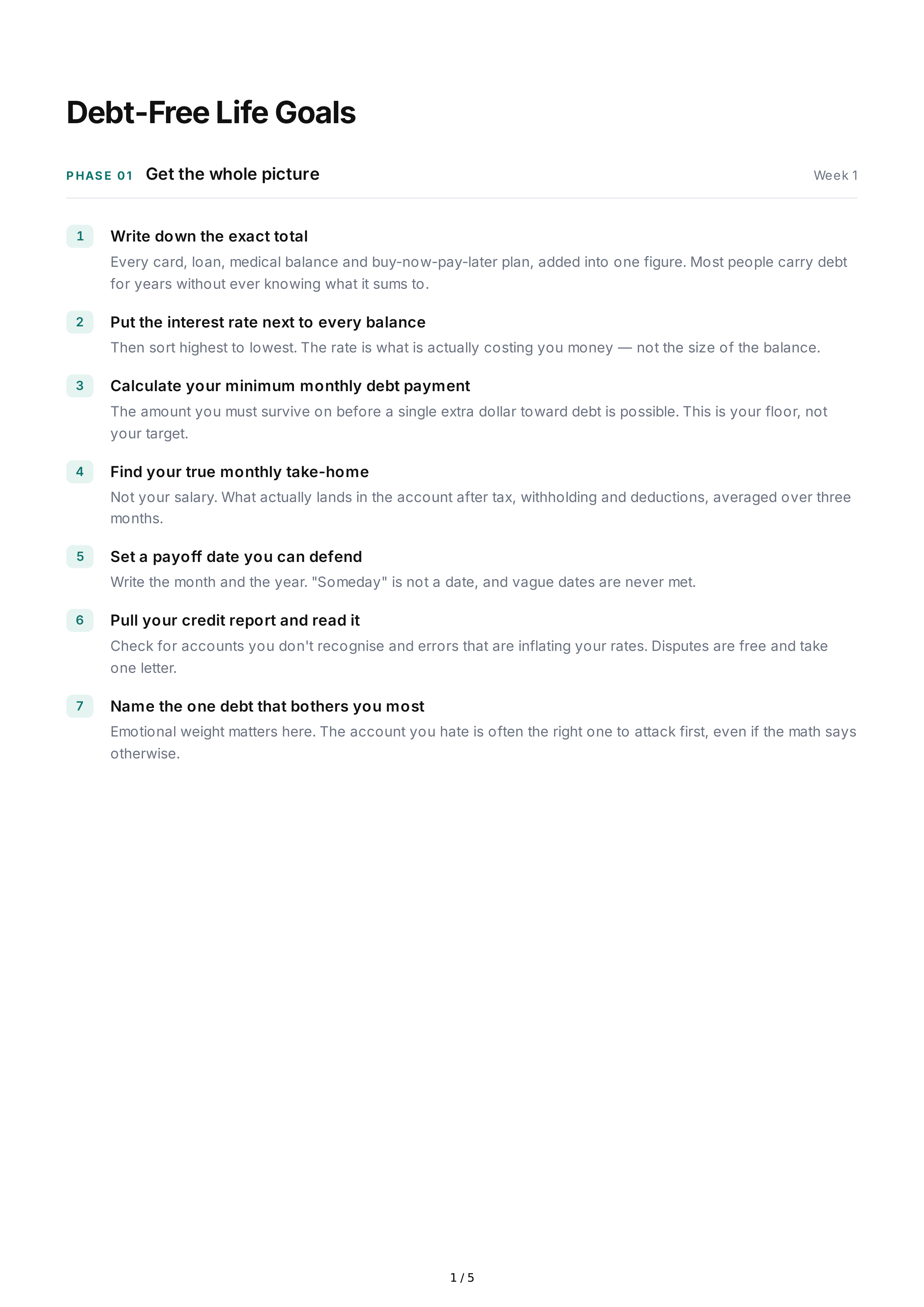 Debt-Free Life Goals — page 1