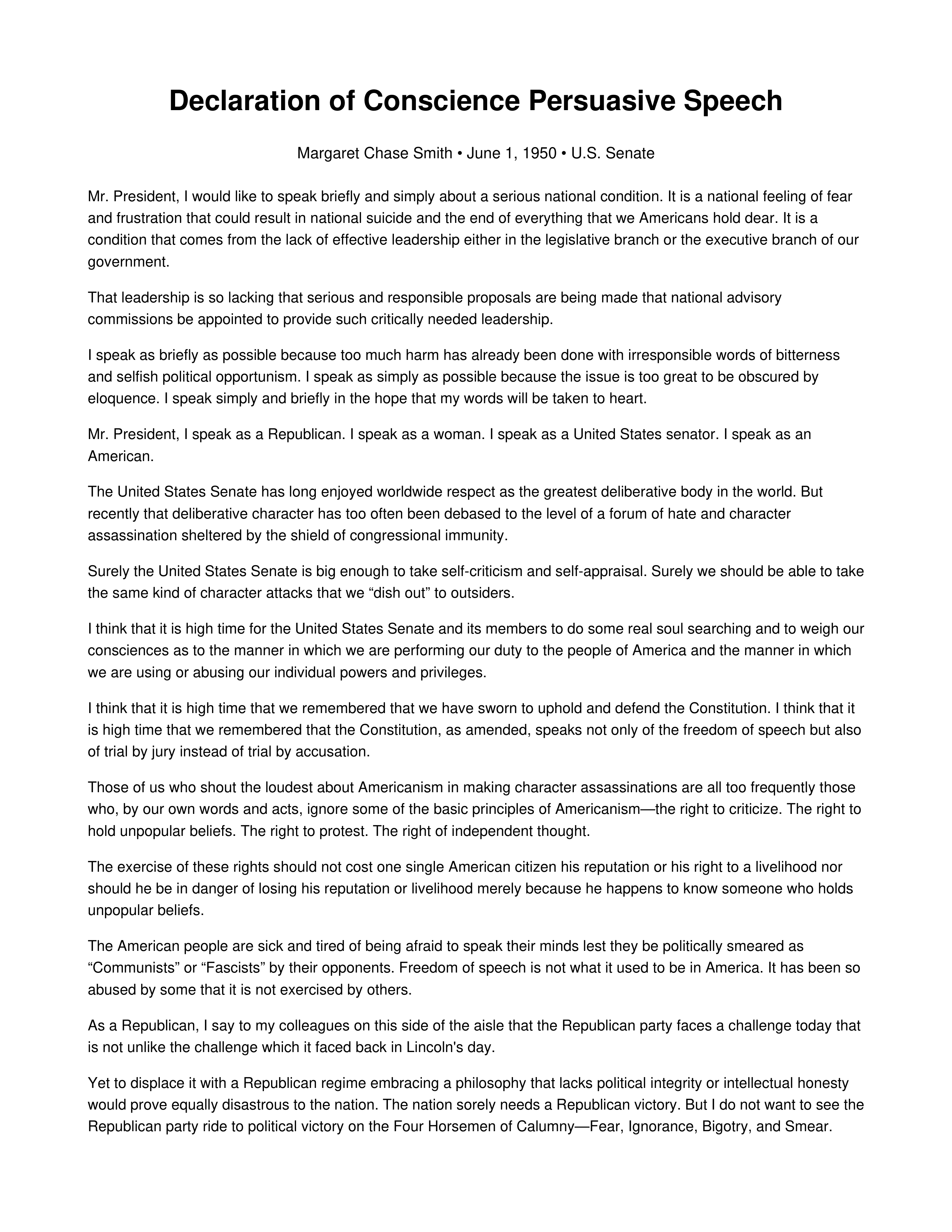 Declaration of Conscience Persuasive Speech — page 1