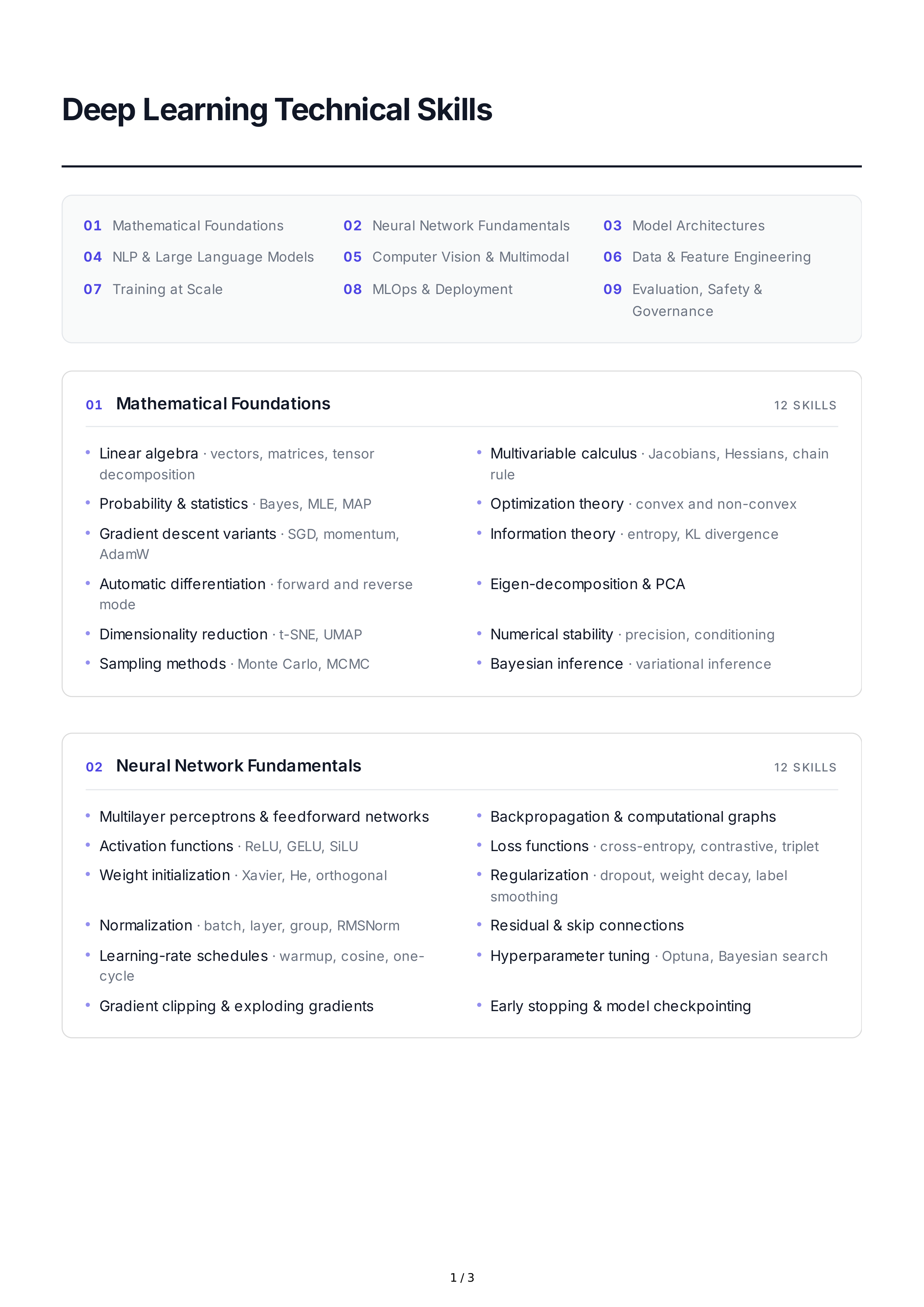 Deep Learning Technical Skills — page 1