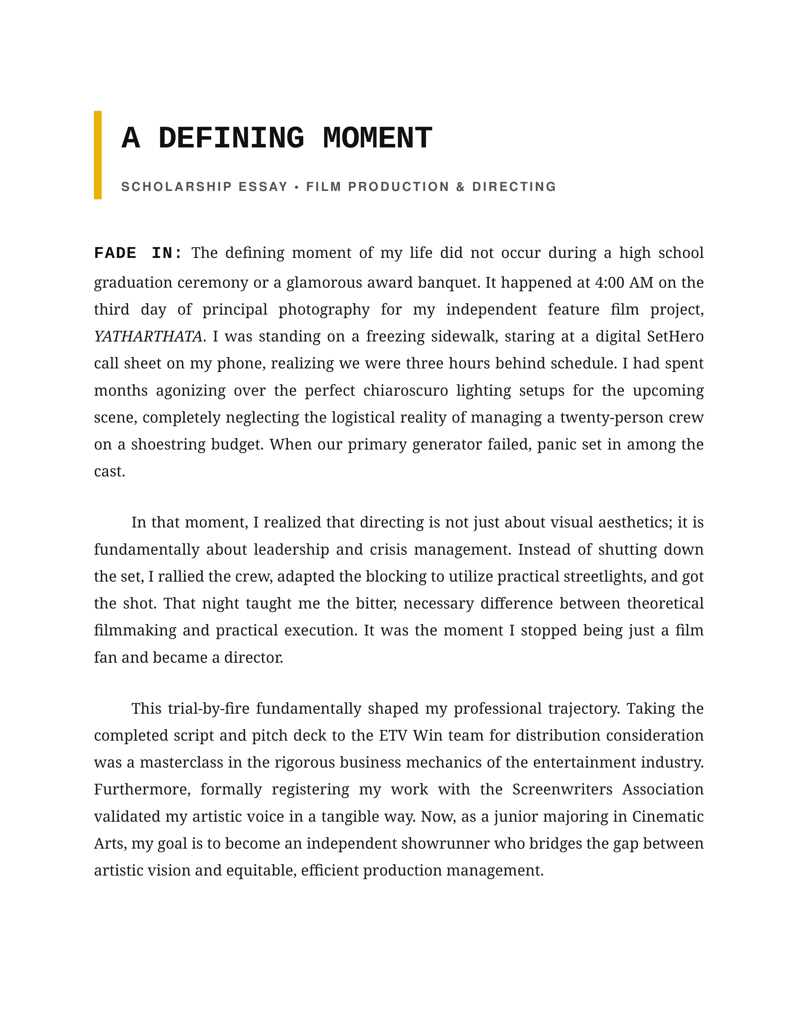 Defining Moment in My Life Scholarship Essay — page 1