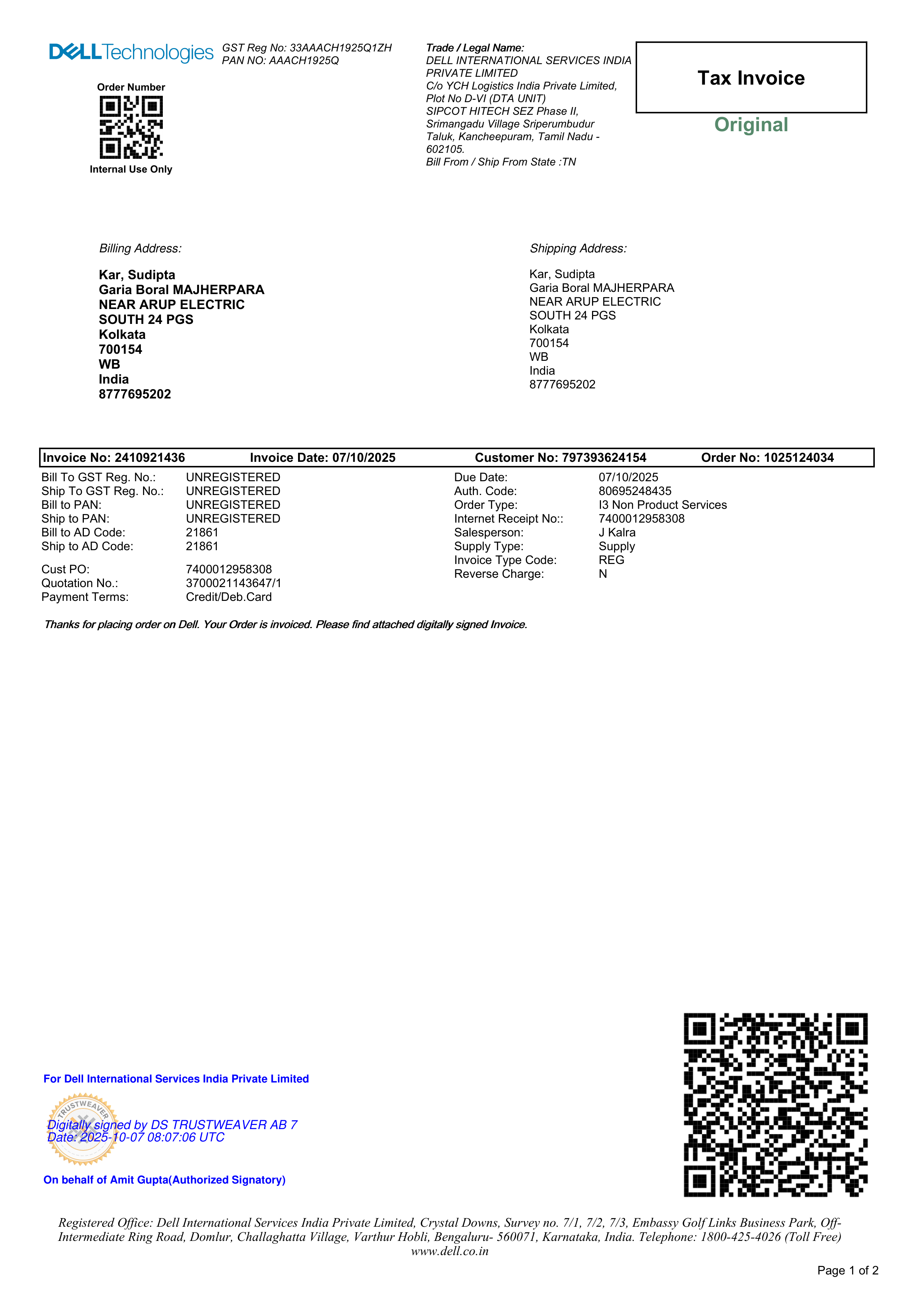 Dell Tax Invoice — page 1