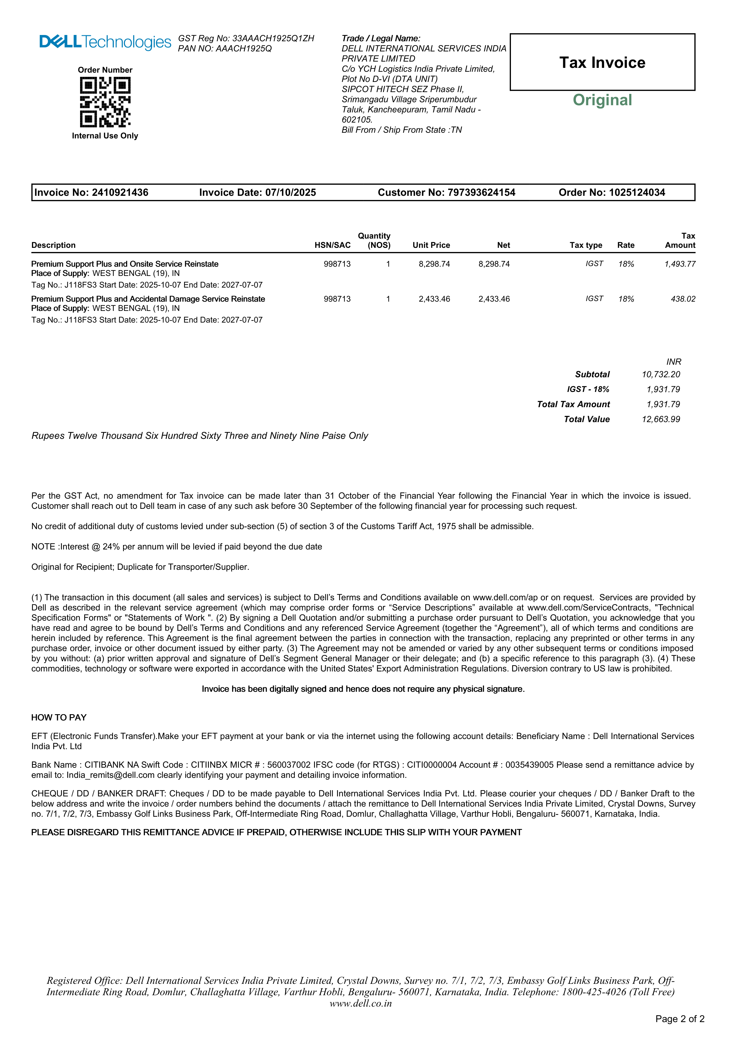 Dell Tax Invoice — page 2