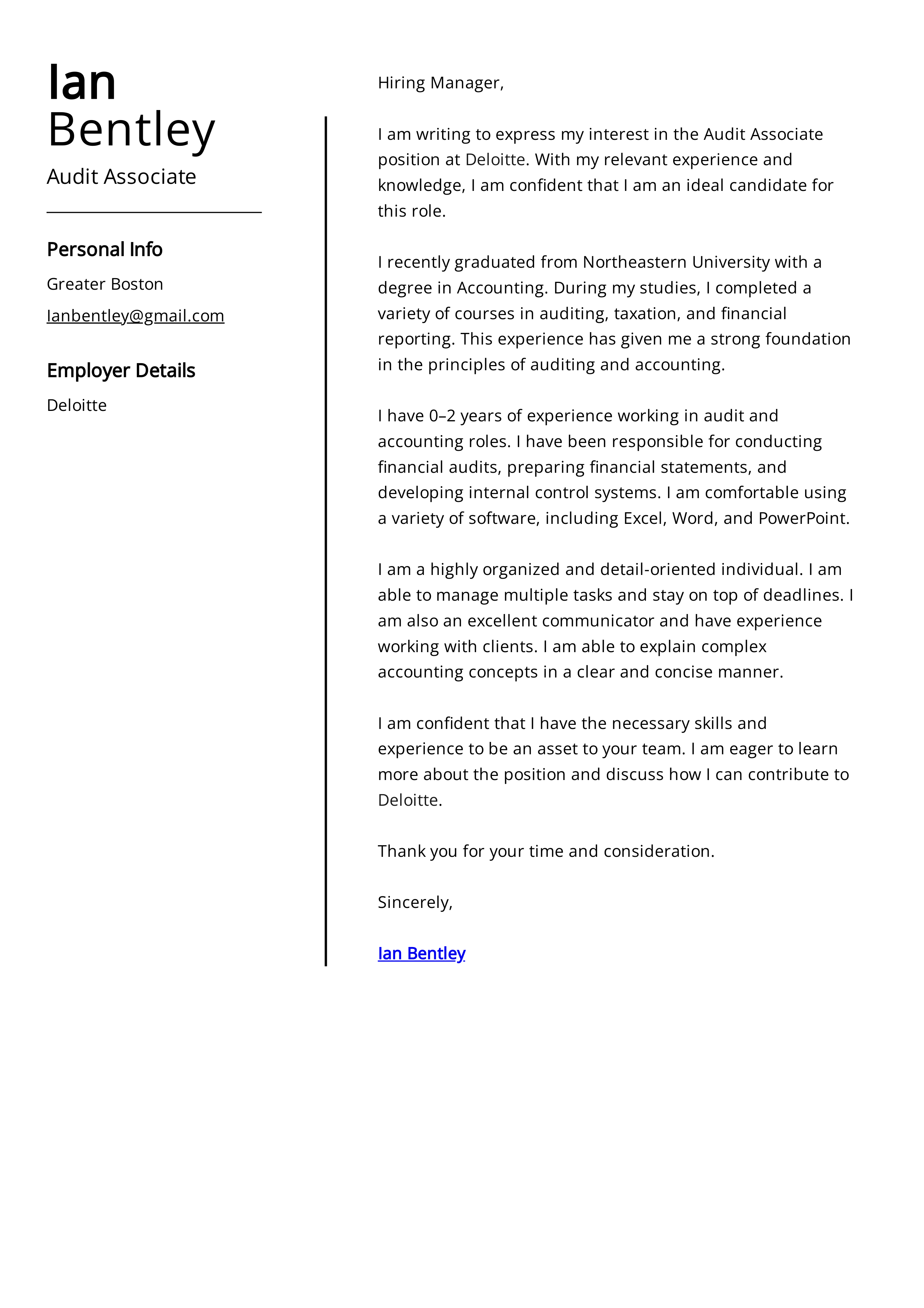 Deloitte Audit Associate Cover Letter — page 1