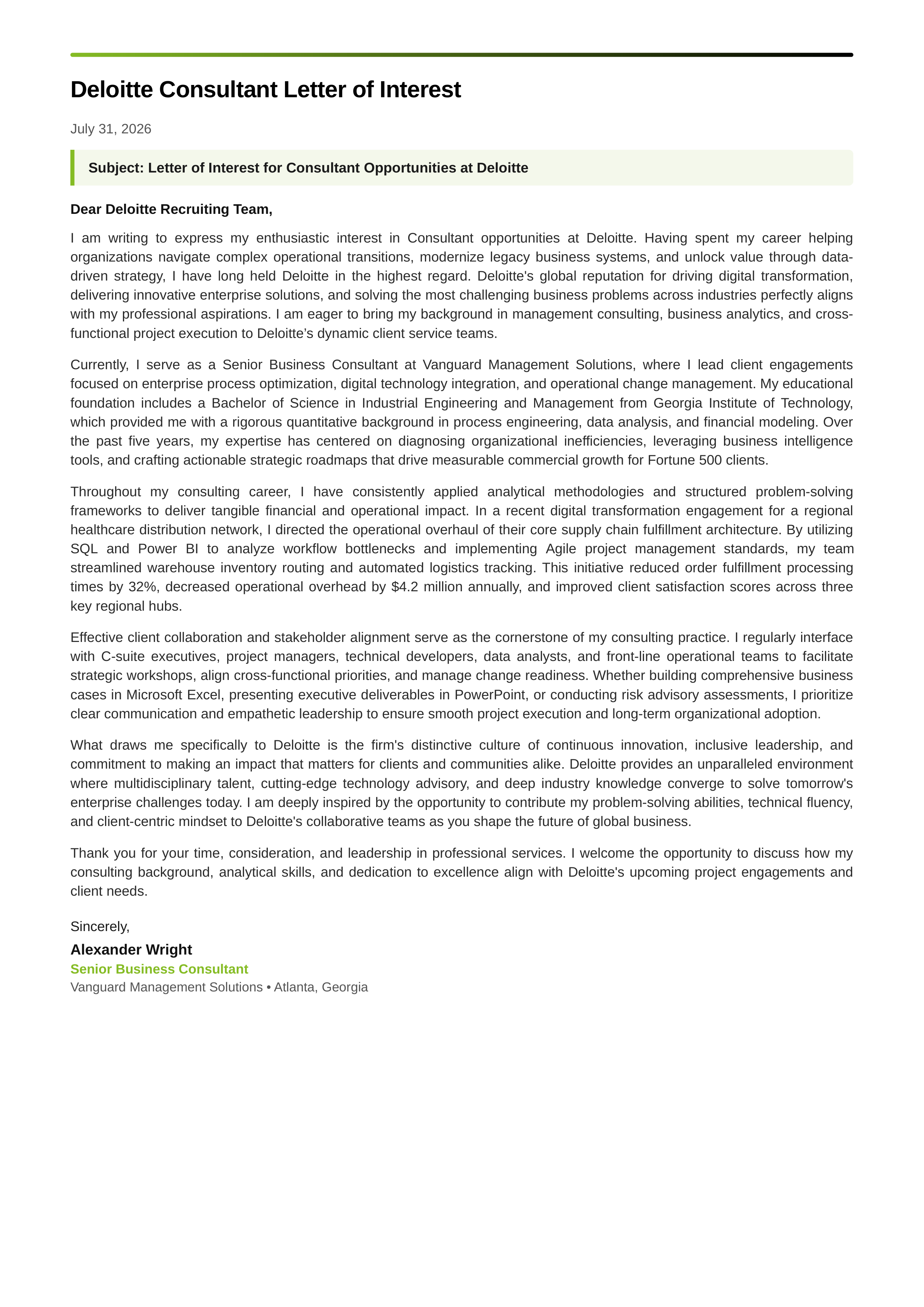 Deloitte Consultant Letter of Interest — page 1