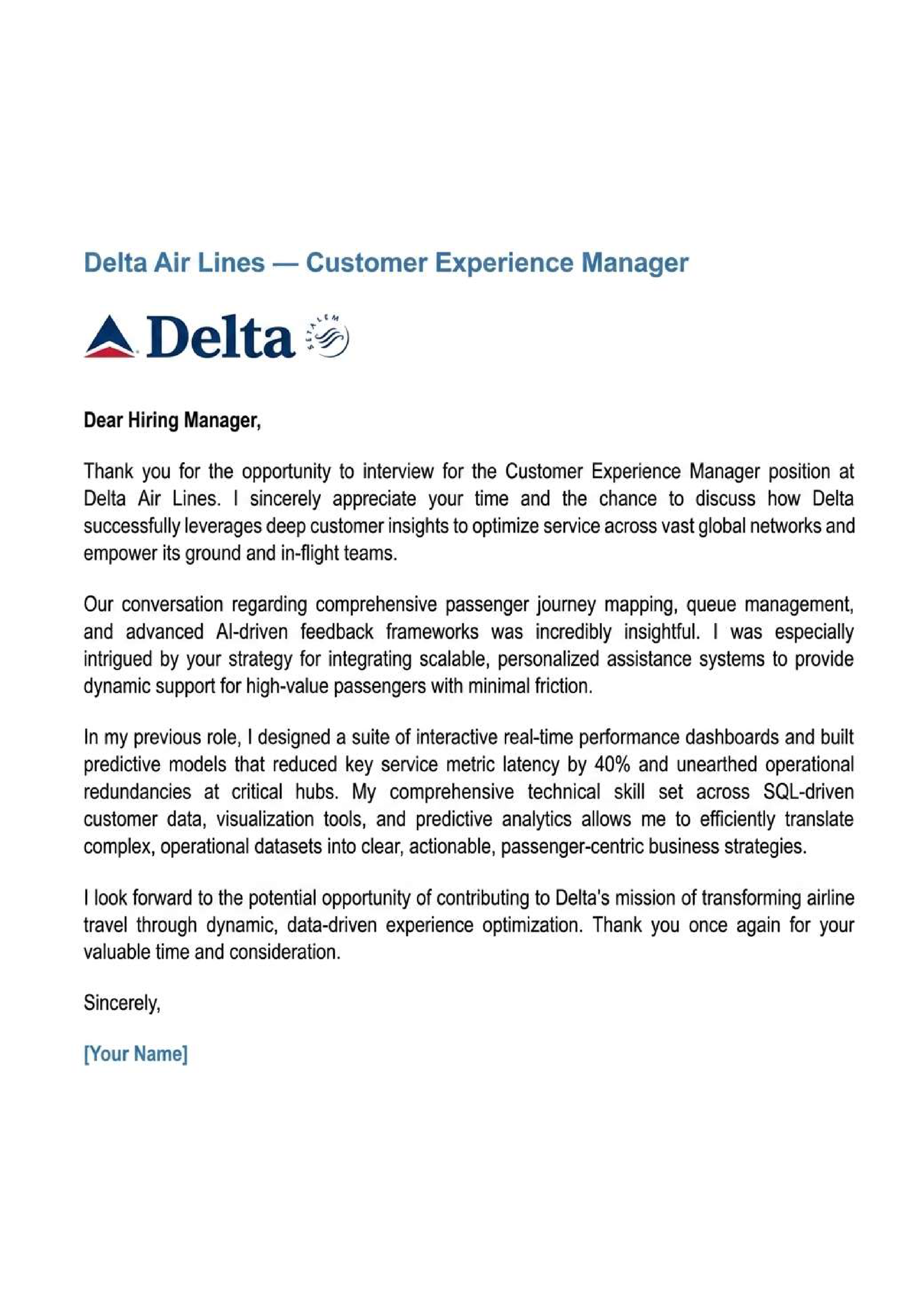 Delta Air Lines Customer Experience Manager — page 1
