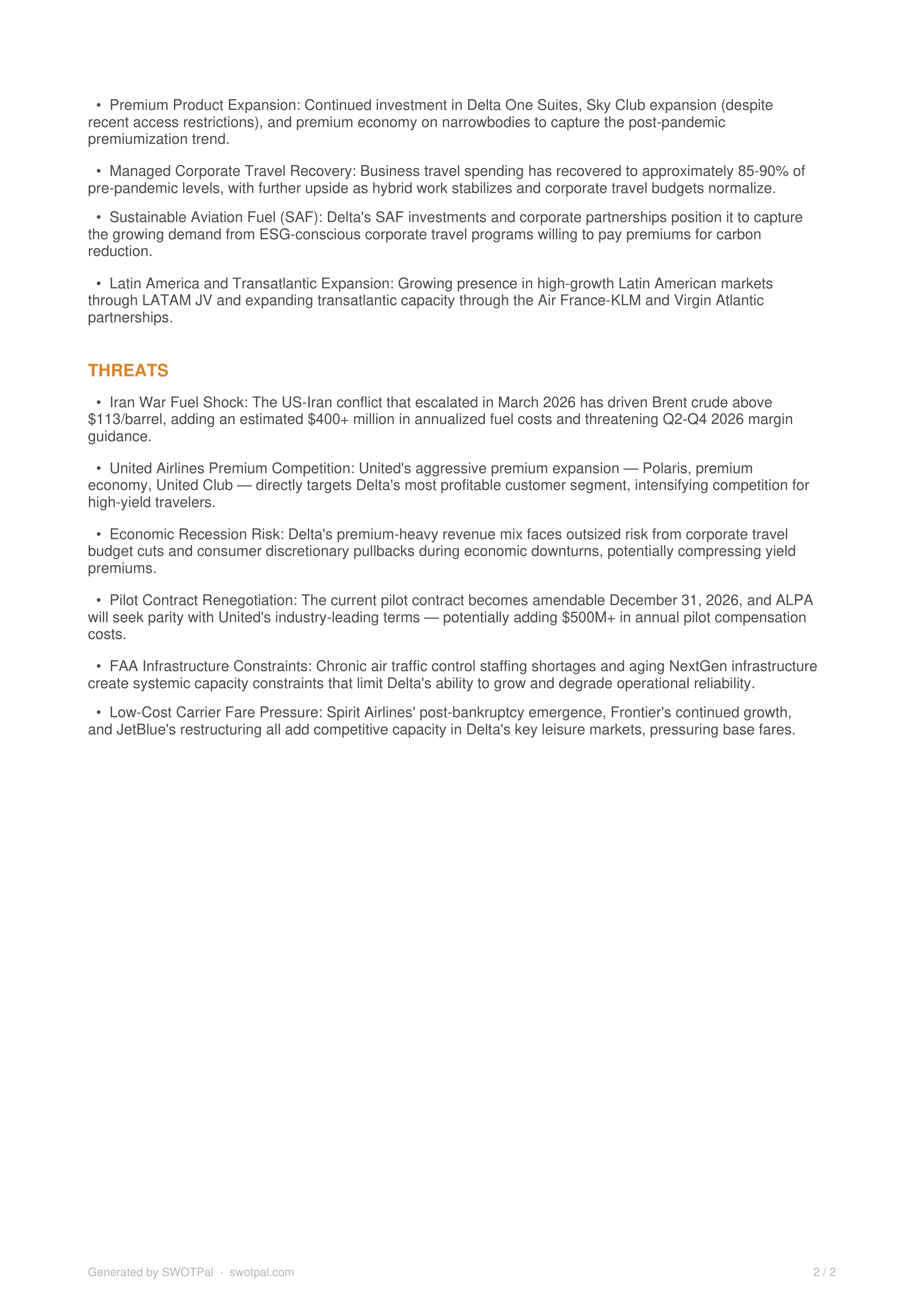 Delta Air Lines Swot Analysis  — page 2