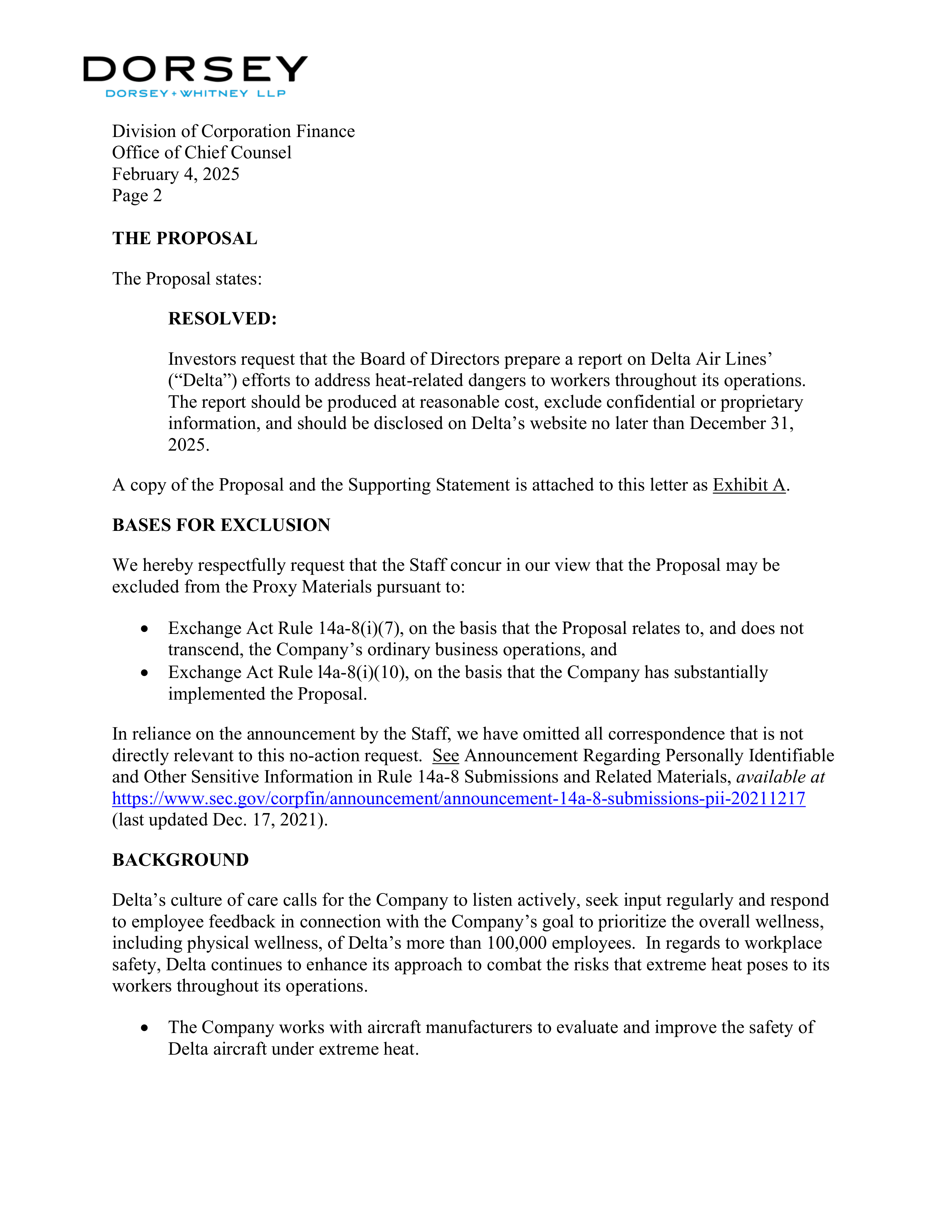 Delta Air Lines proposal  — page 2