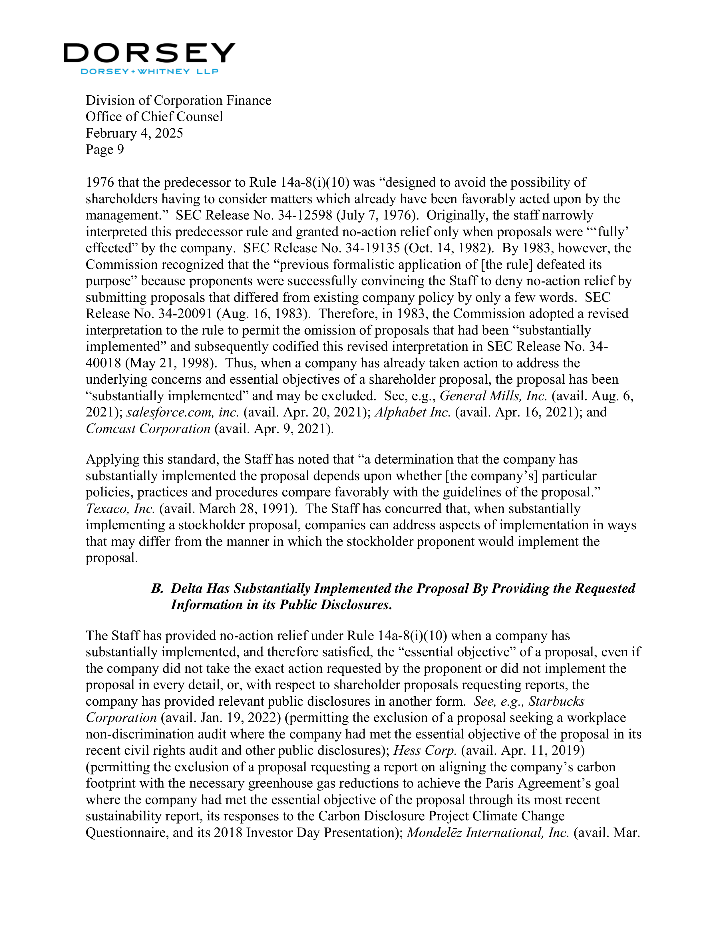 Delta Air Lines proposal  — page 9