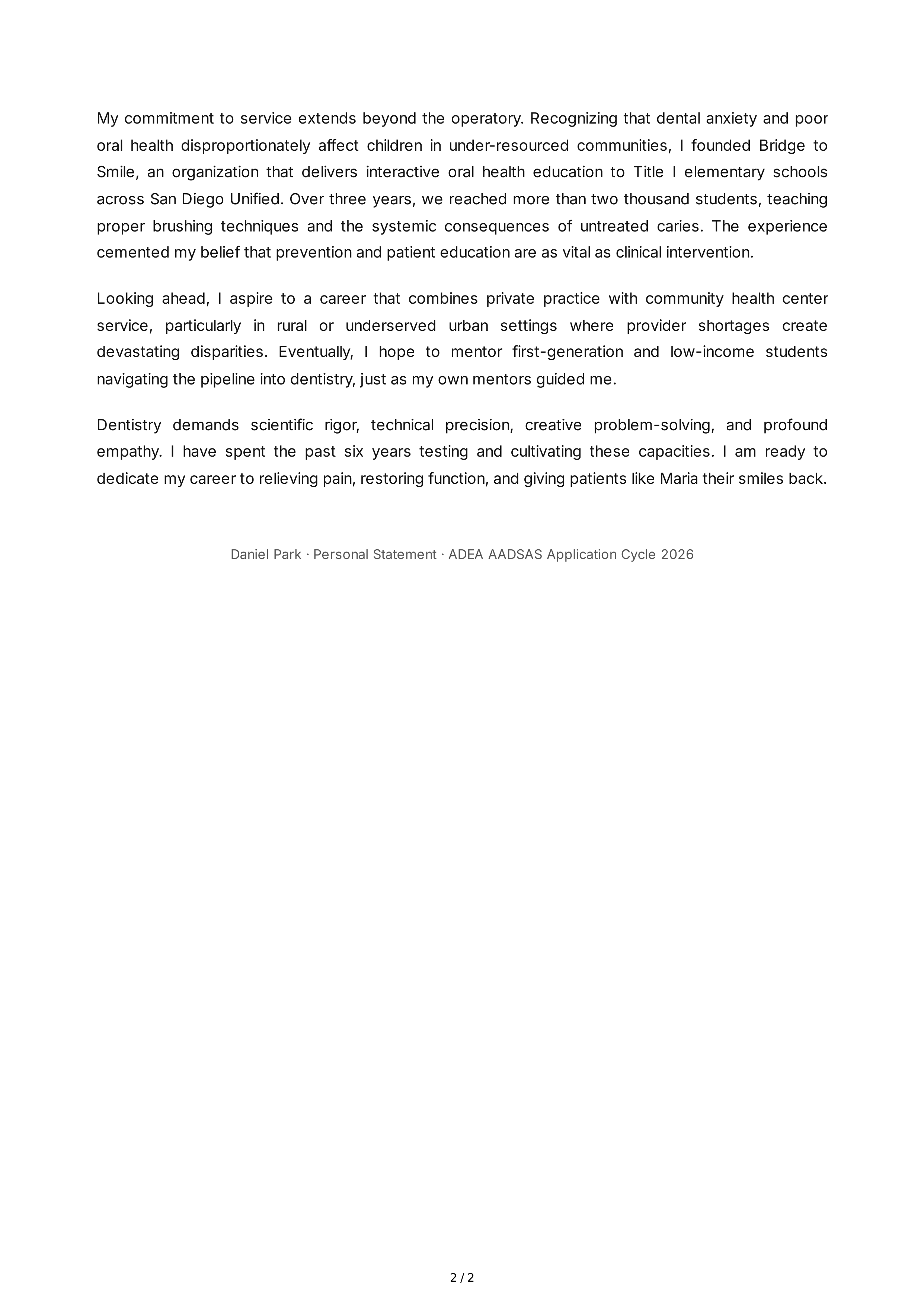 Dental School Personal Statement — page 2