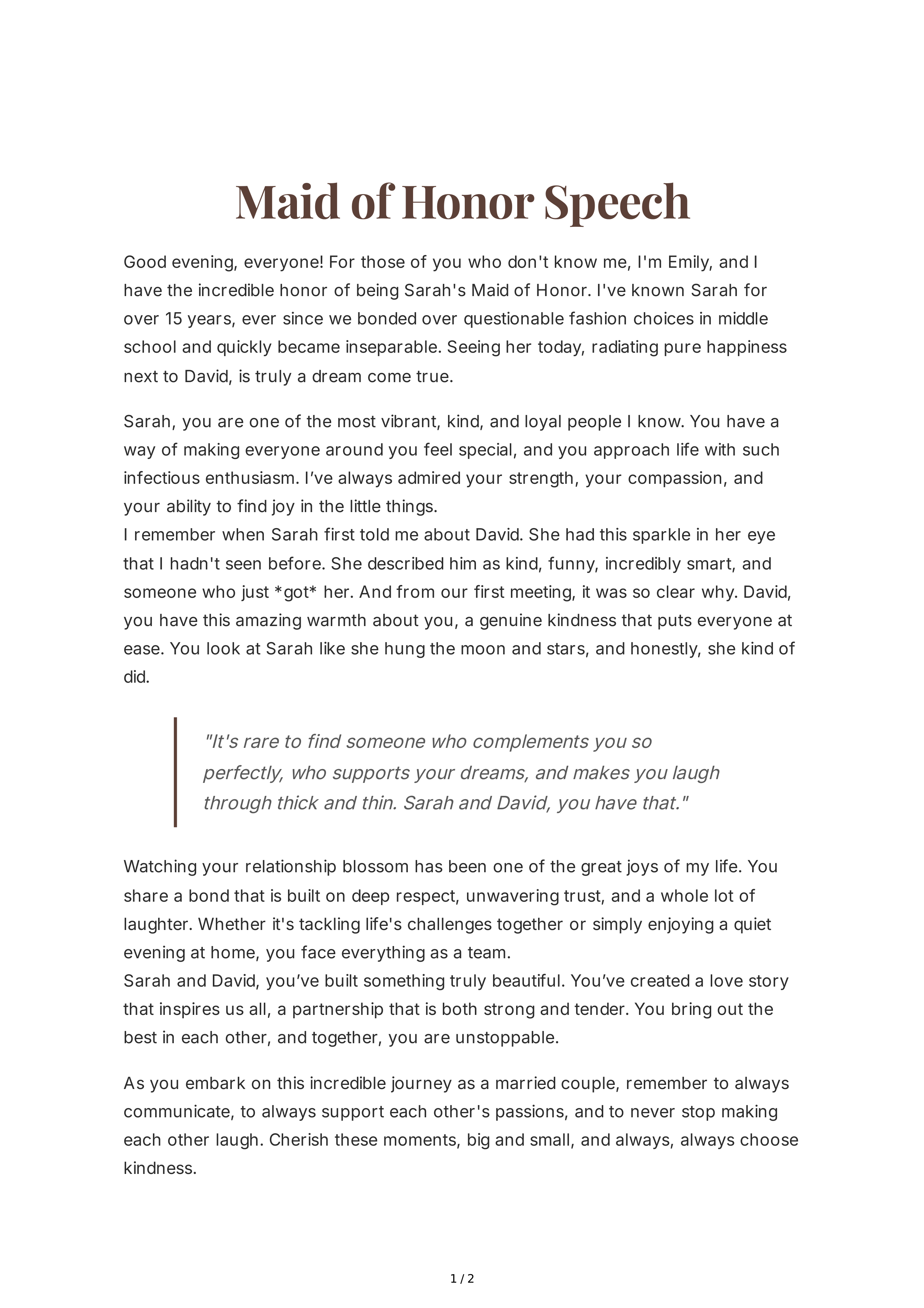 Destination Wedding Maid of Honor Speech — page 1