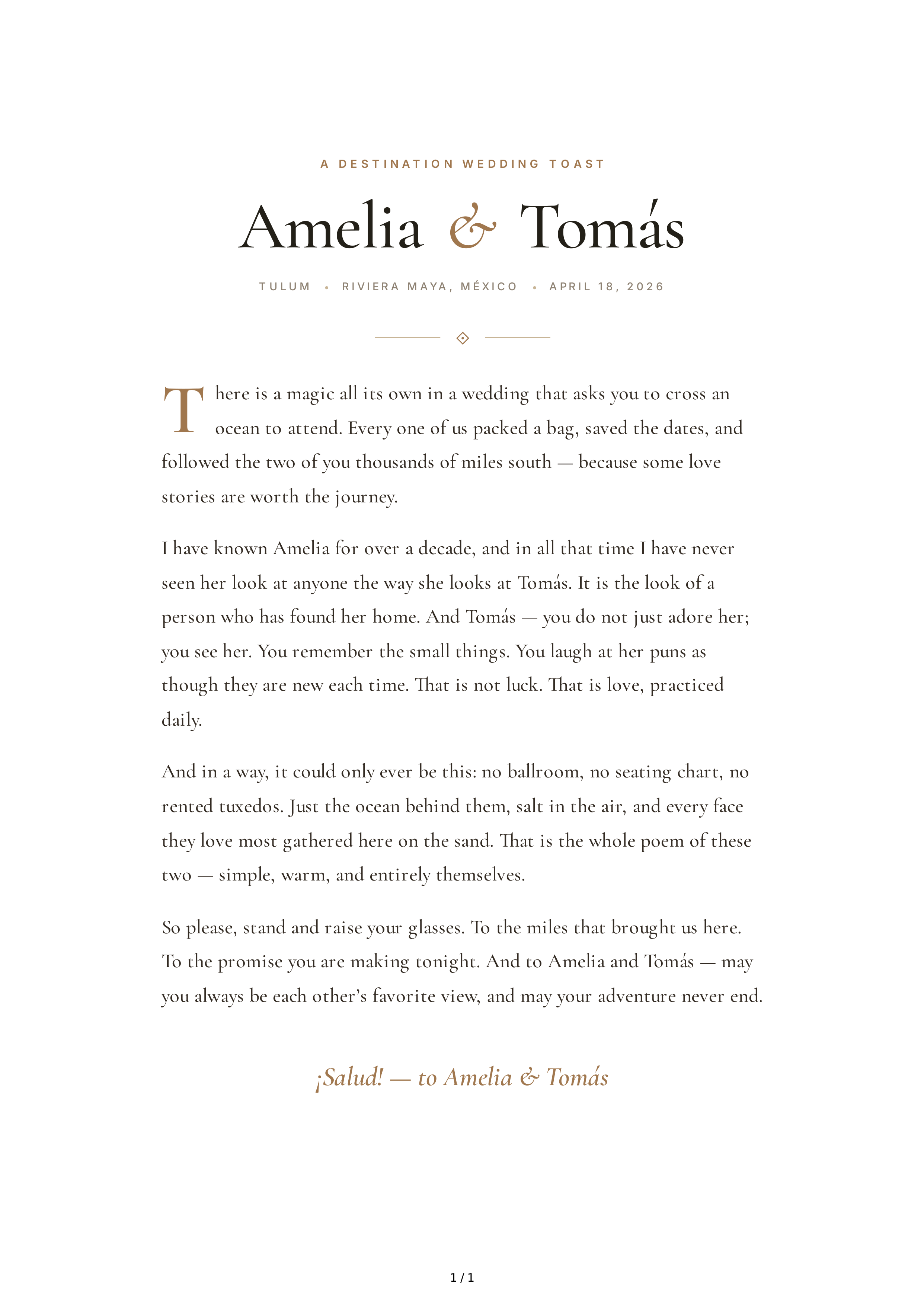 Destination Wedding Toast — page 1