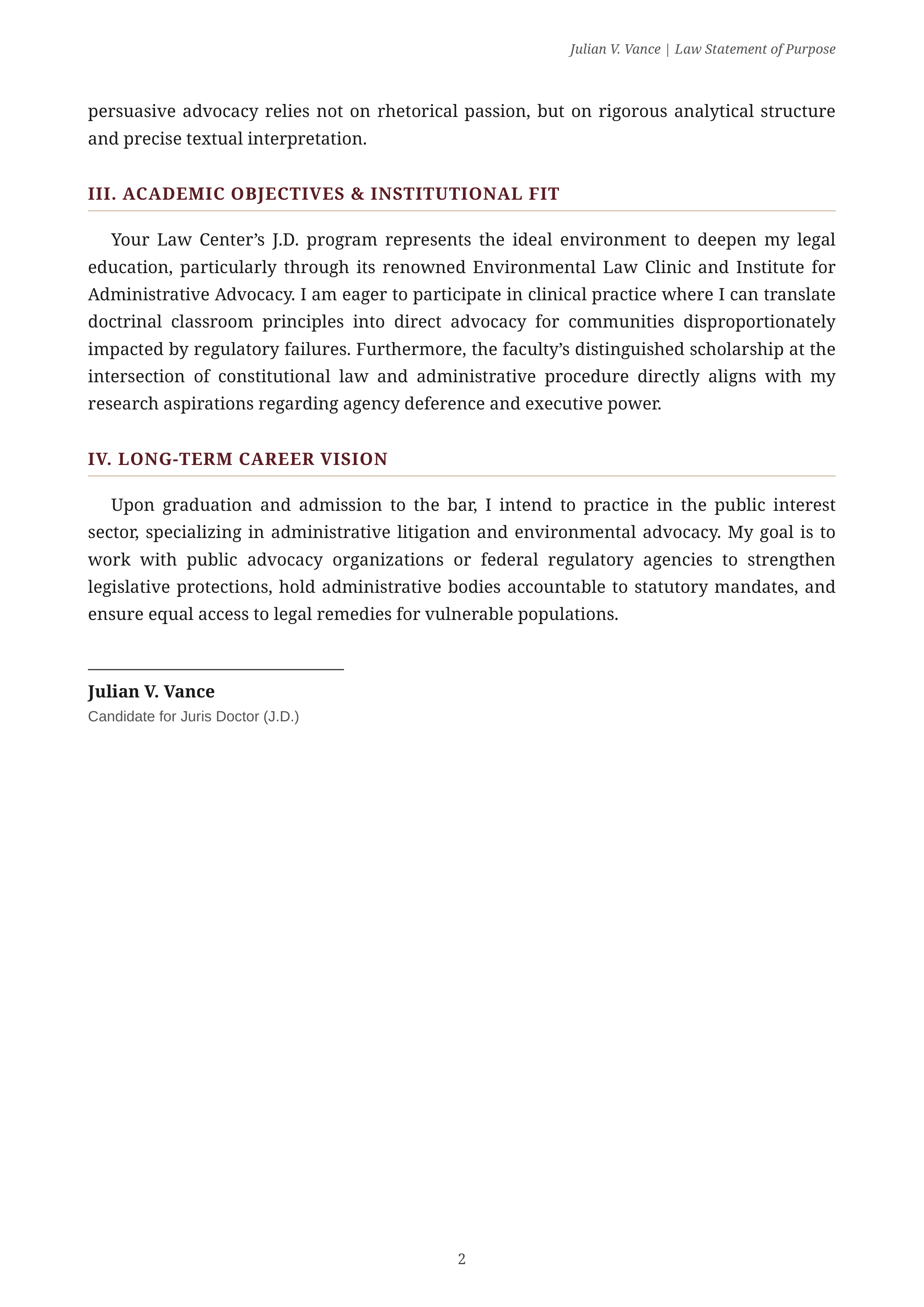 Law School Statement of Purpose — page 2