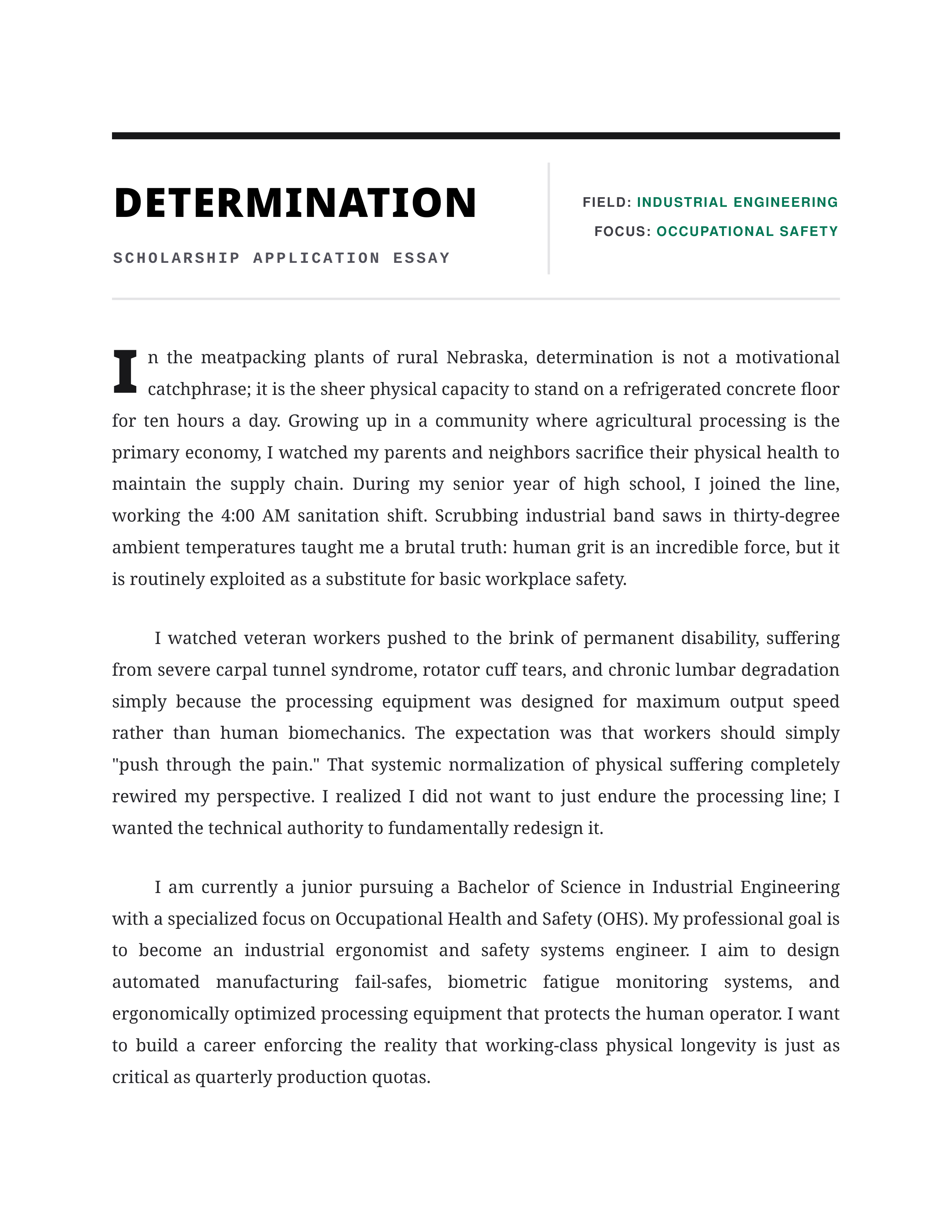 Determination Scholarship Essay — page 1