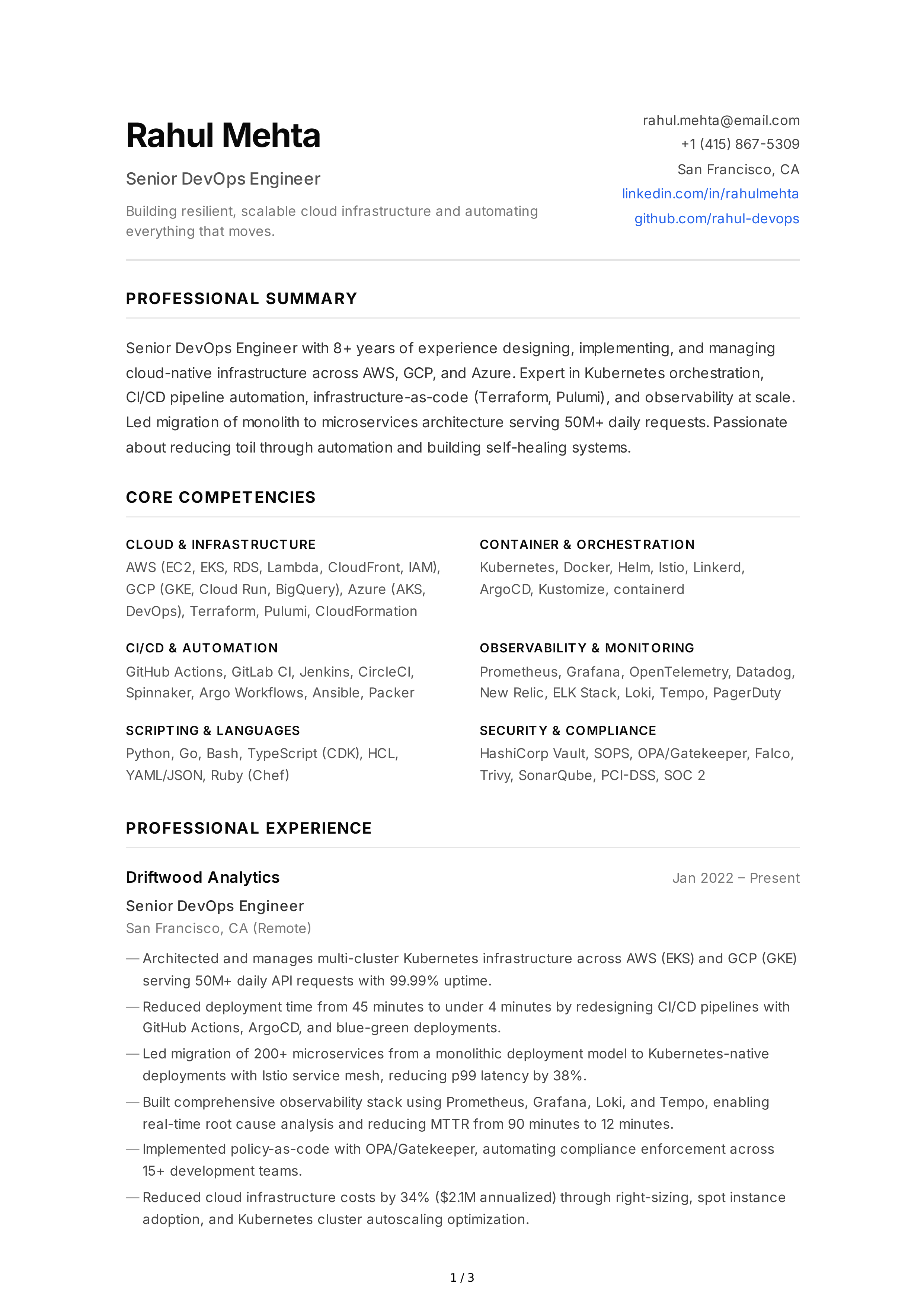 DevOps Engineer CV — page 1
