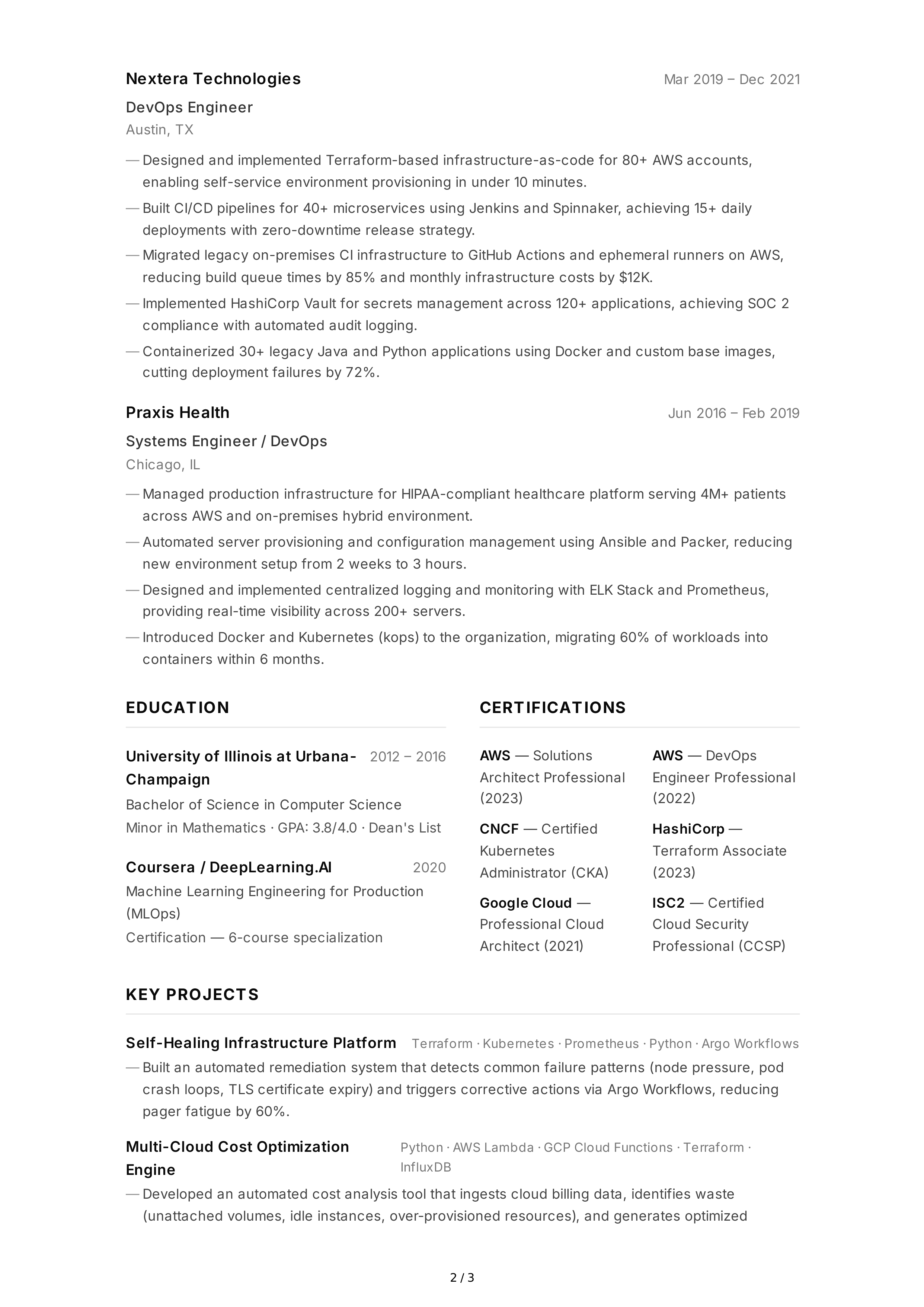 DevOps Engineer CV — page 2