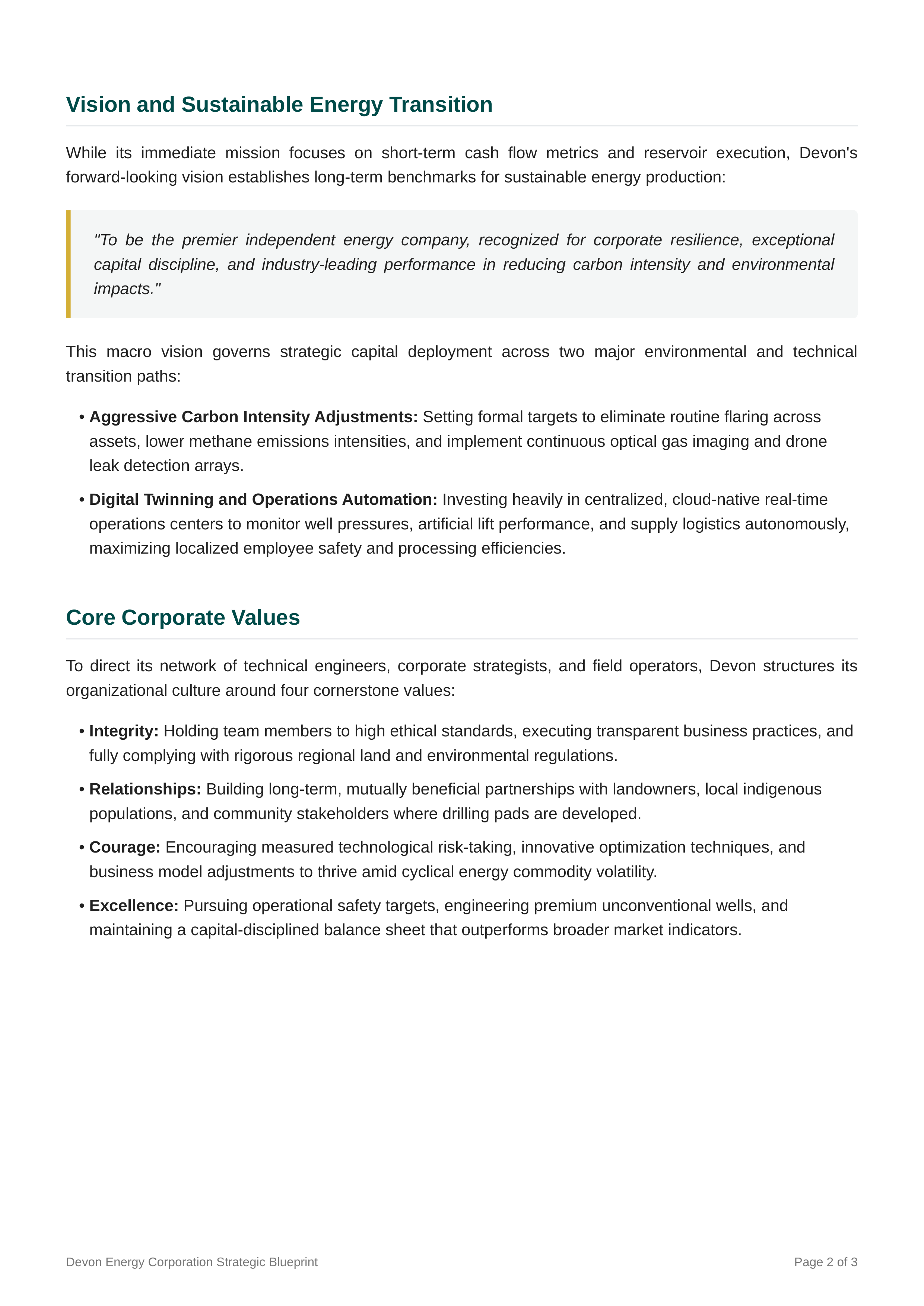 Devon Energy Mission Statement — page 2