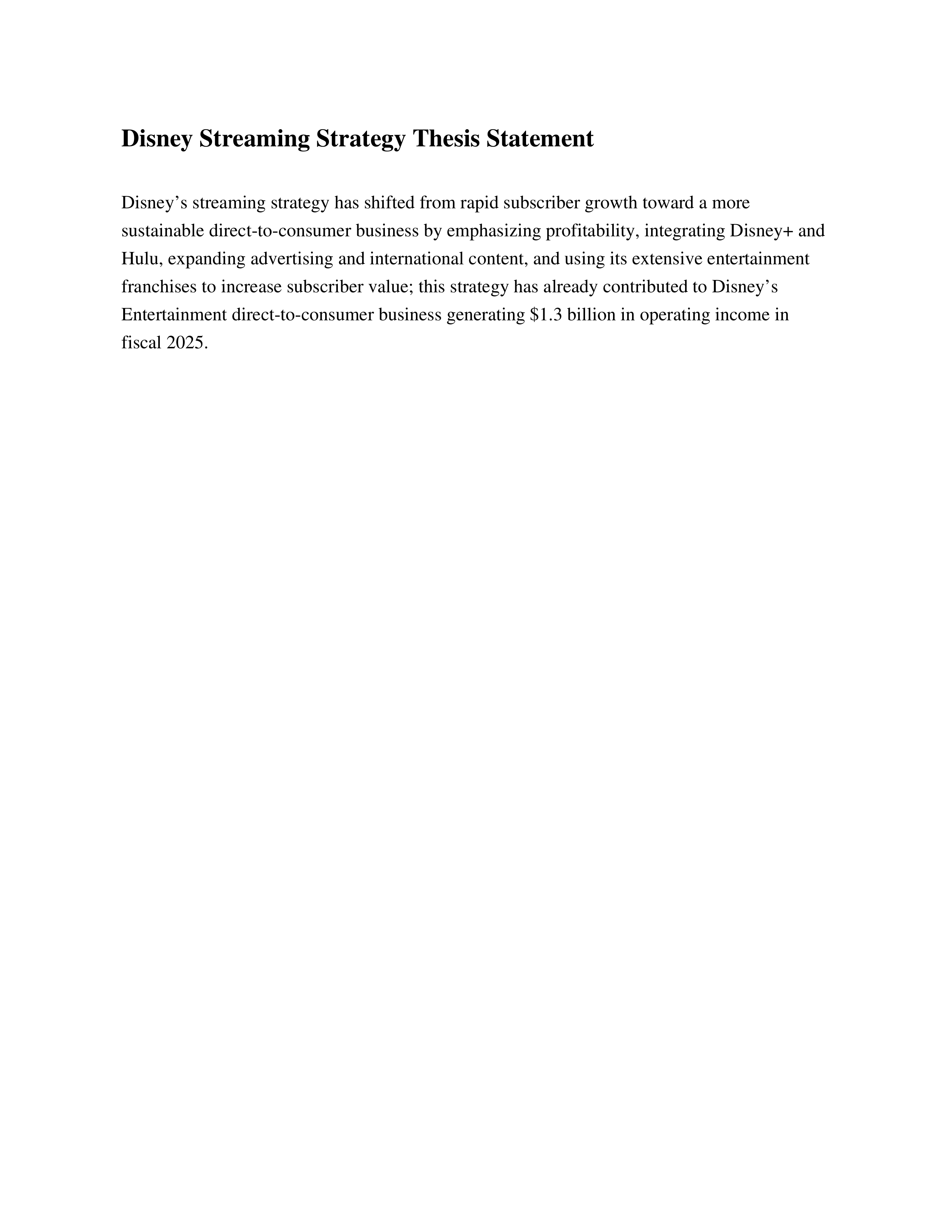 Disney Streaming Strategy Thesis Statement — page 1