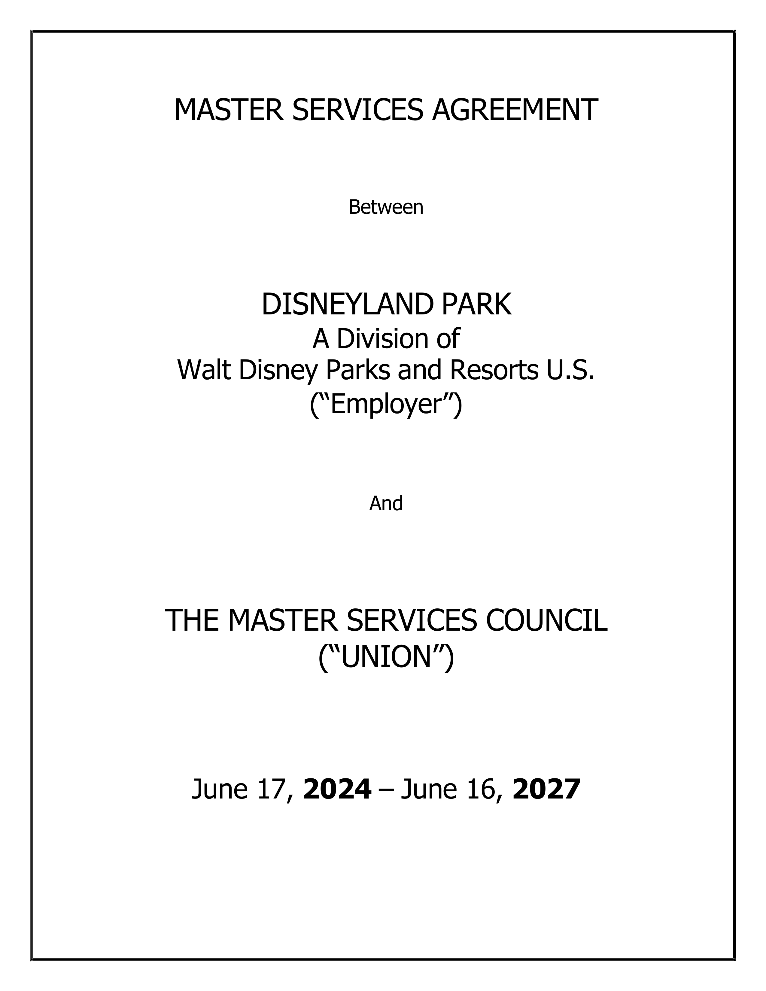 Disneyland Park Master Services Agreement — page 1