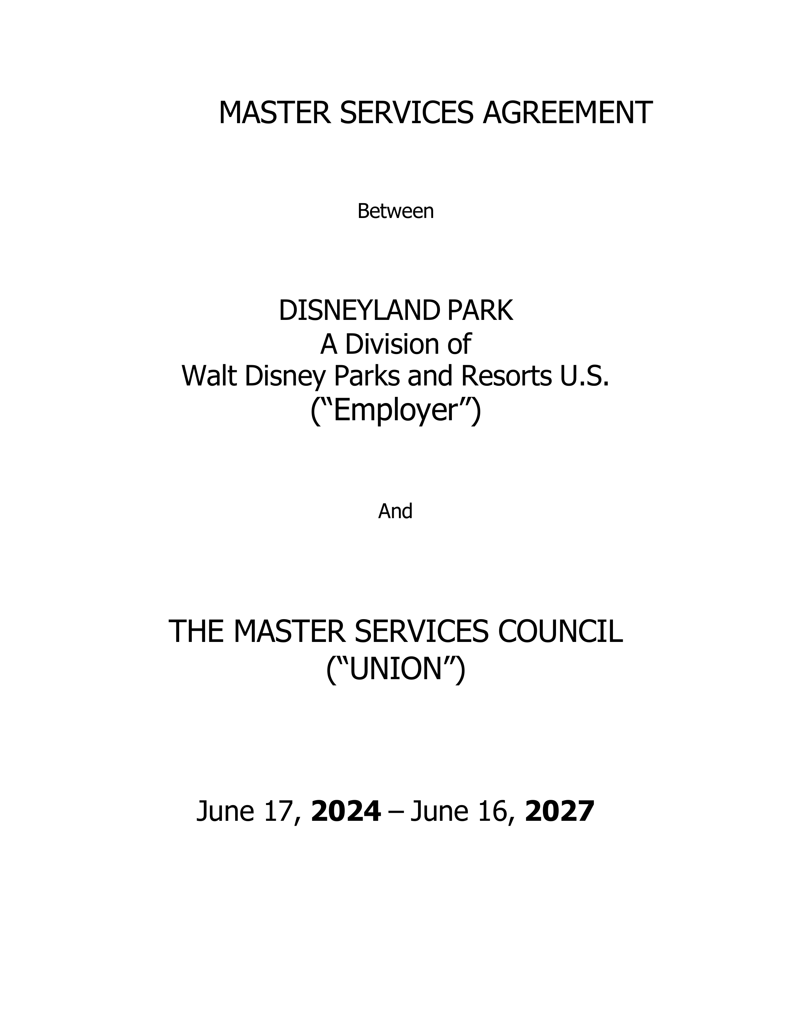 Disneyland Park Master Services Agreement — page 2