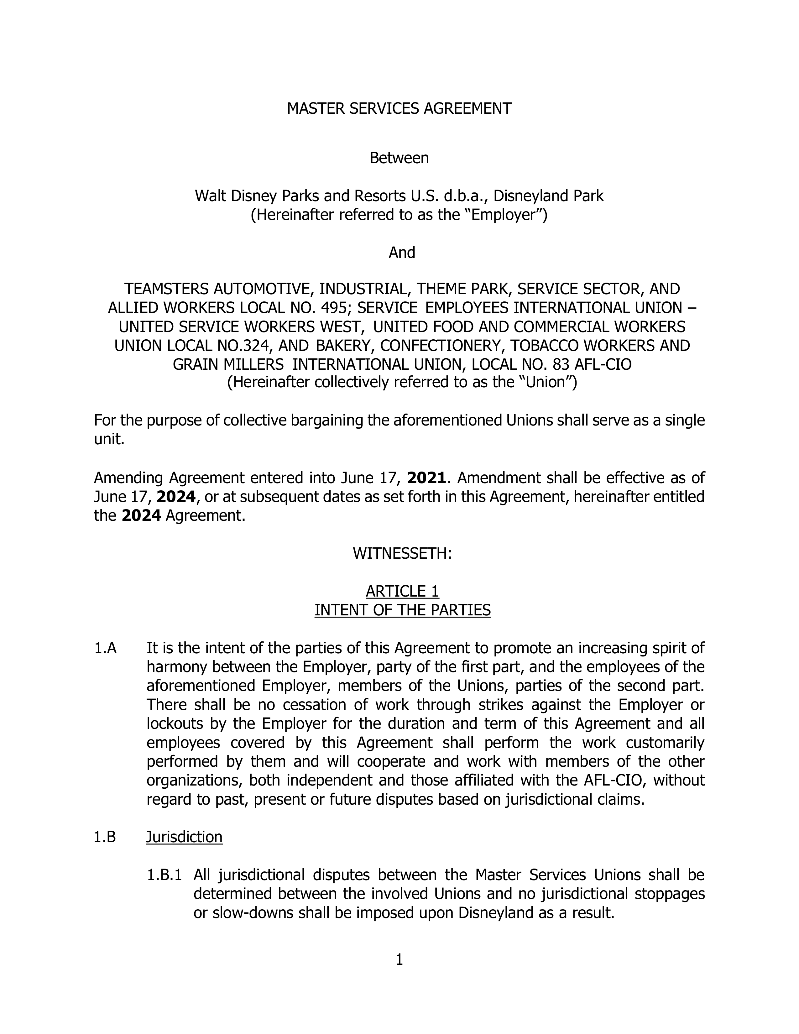 Disneyland Park Master Services Agreement — page 5