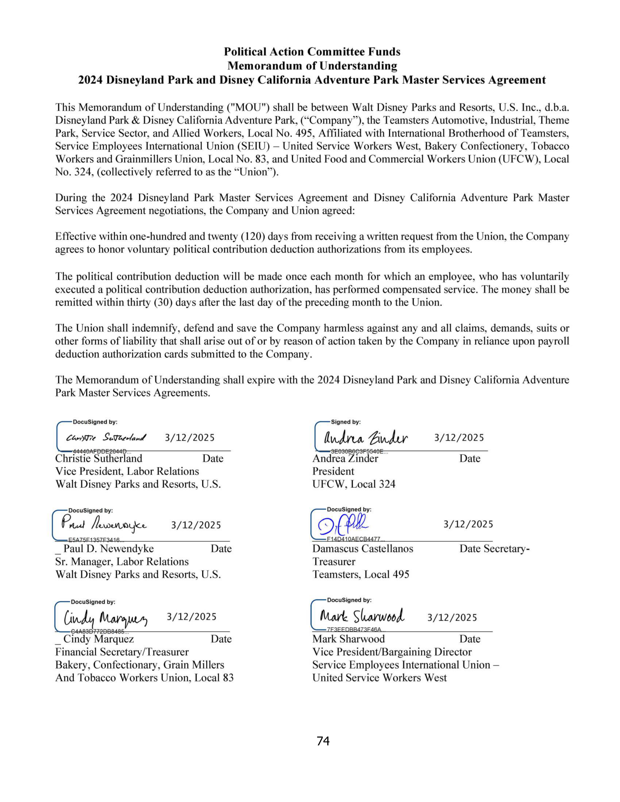 Disneyland Park Master Services Agreement — page 78