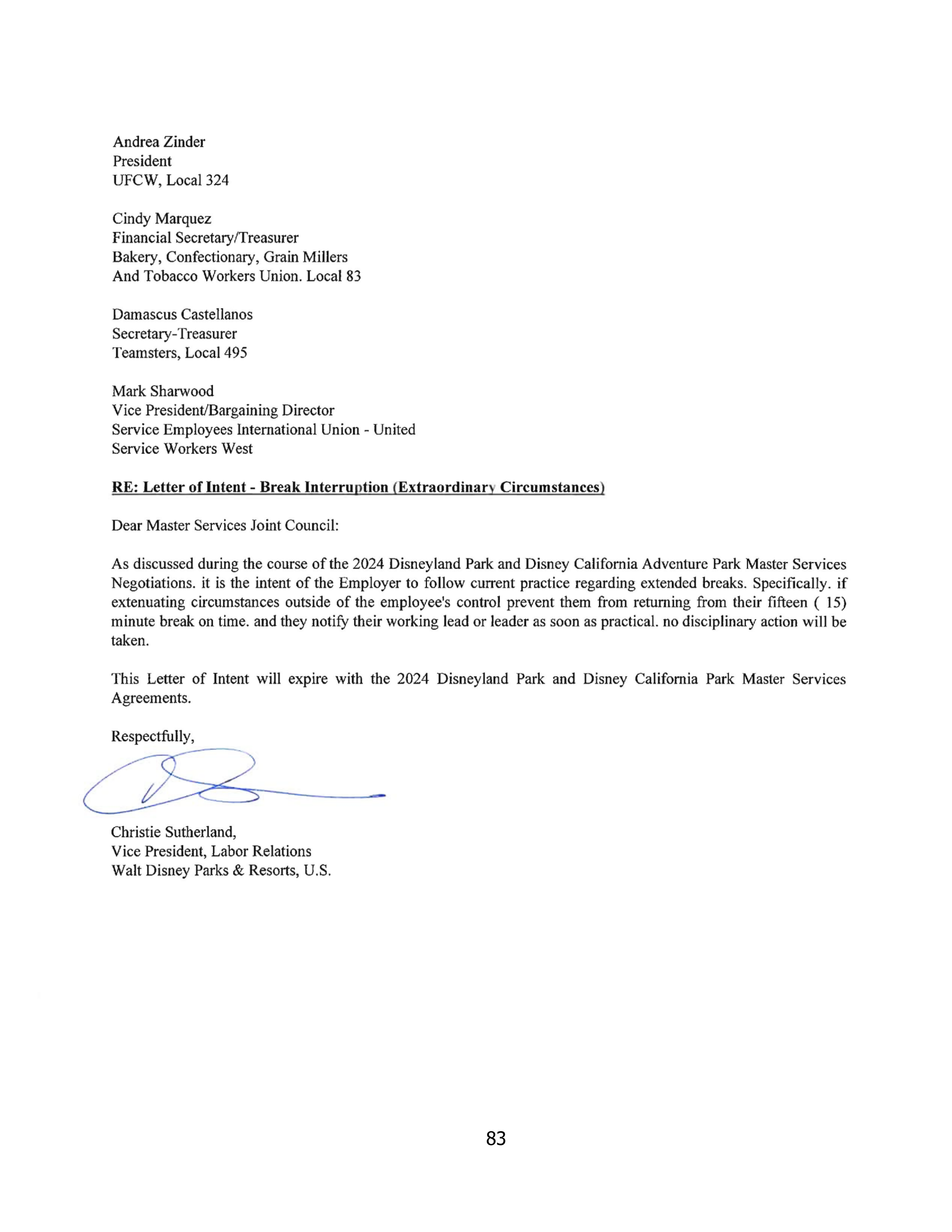 Disneyland Park Master Services Agreement — page 87