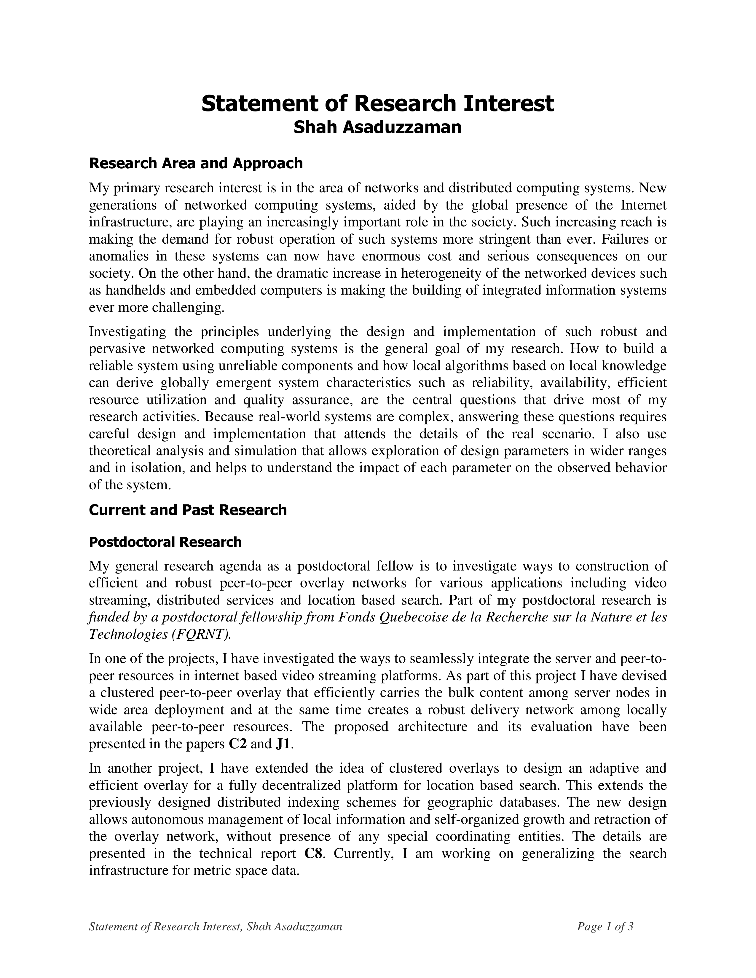 Distributed Computing Research Statement — page 1