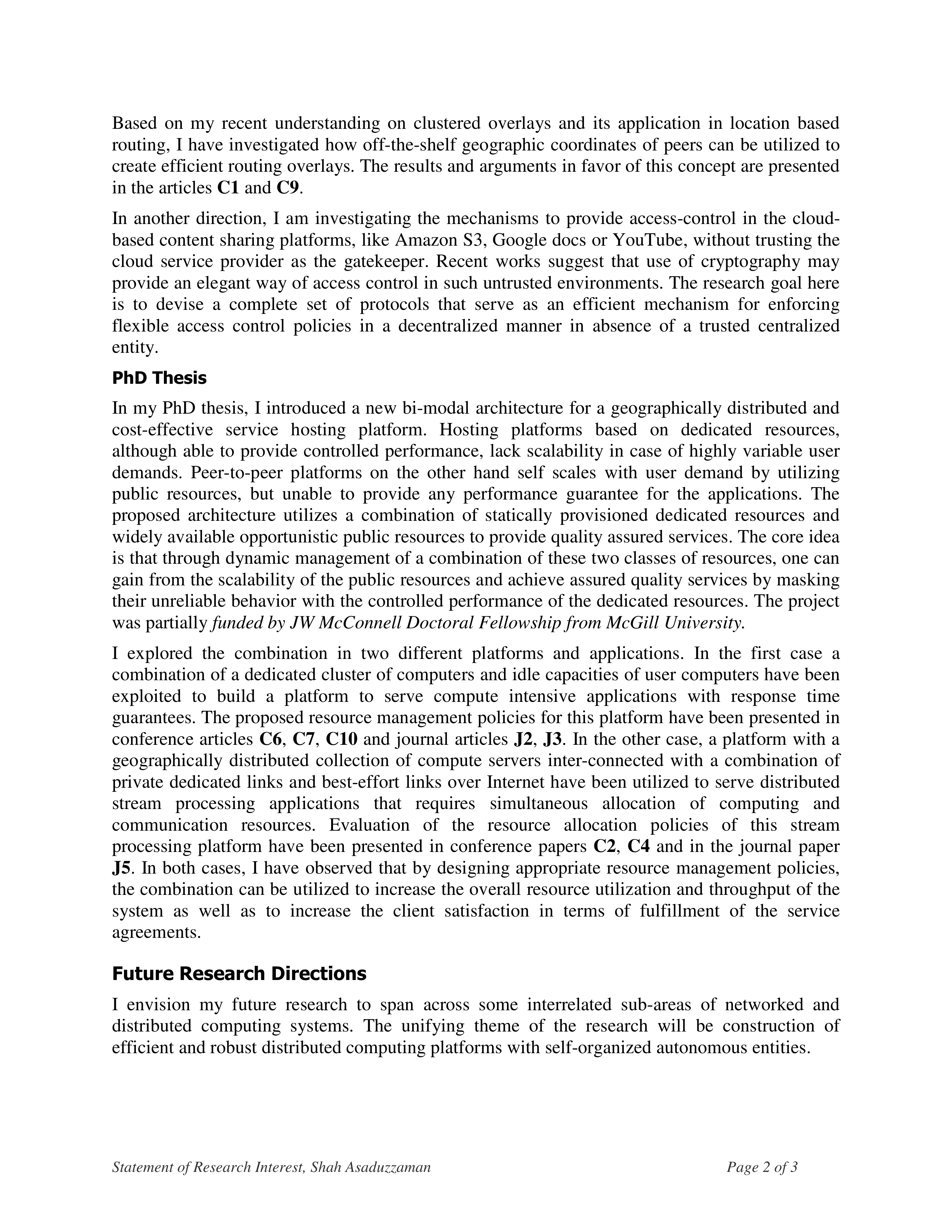 Distributed Computing Research Statement — page 2