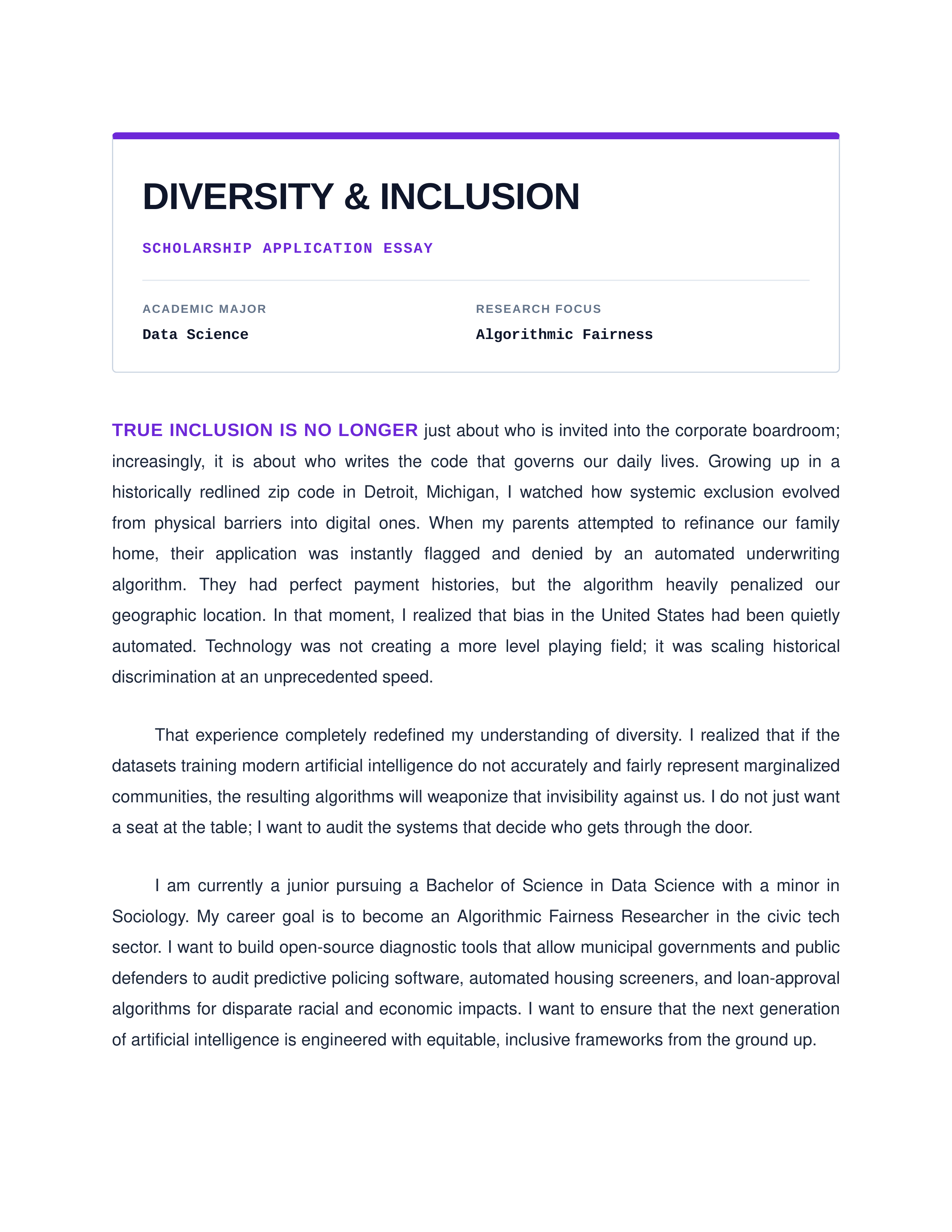 Diversity and Inclusion Scholarship Essay — page 1