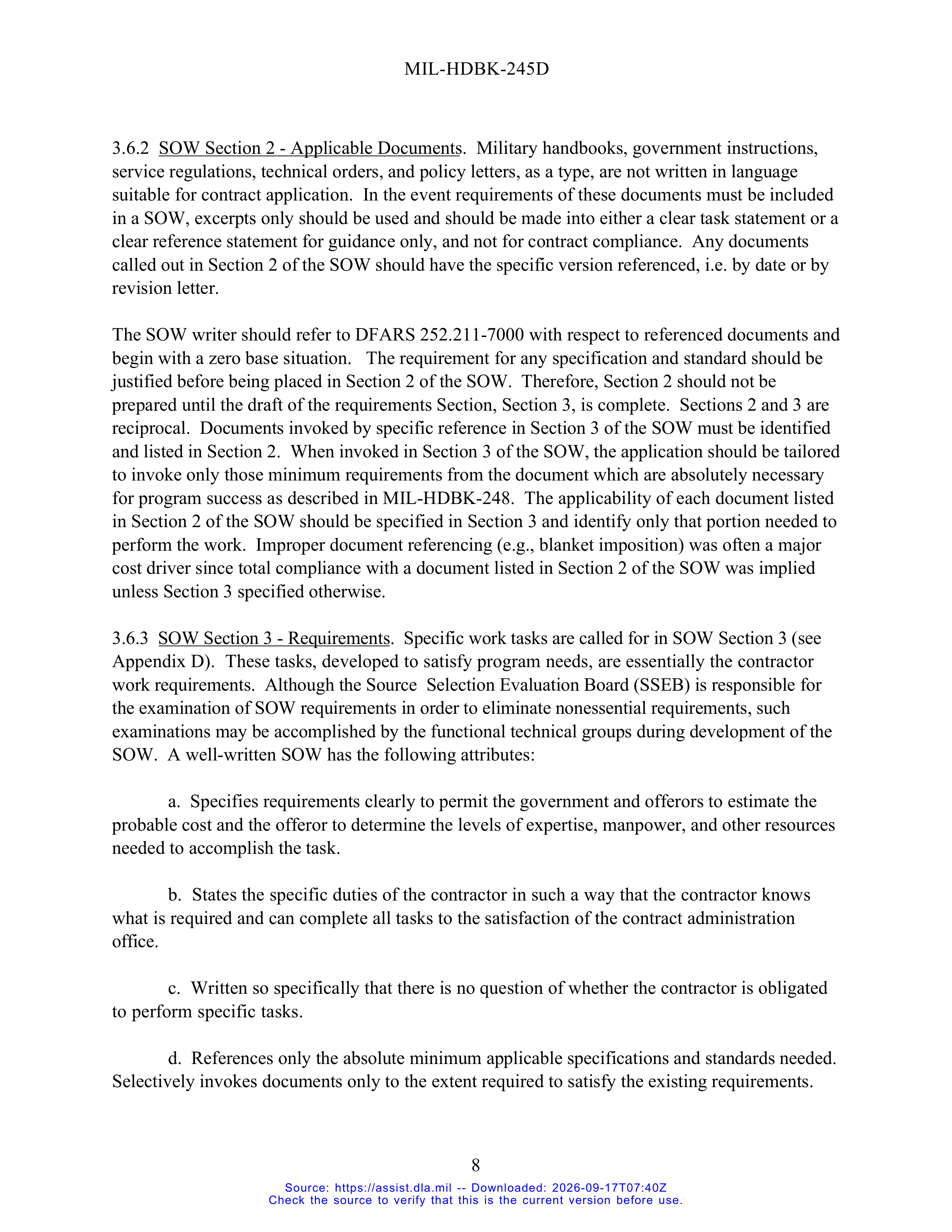 DoD Preparation of Statement of Work (SOW) Handbook — page 13