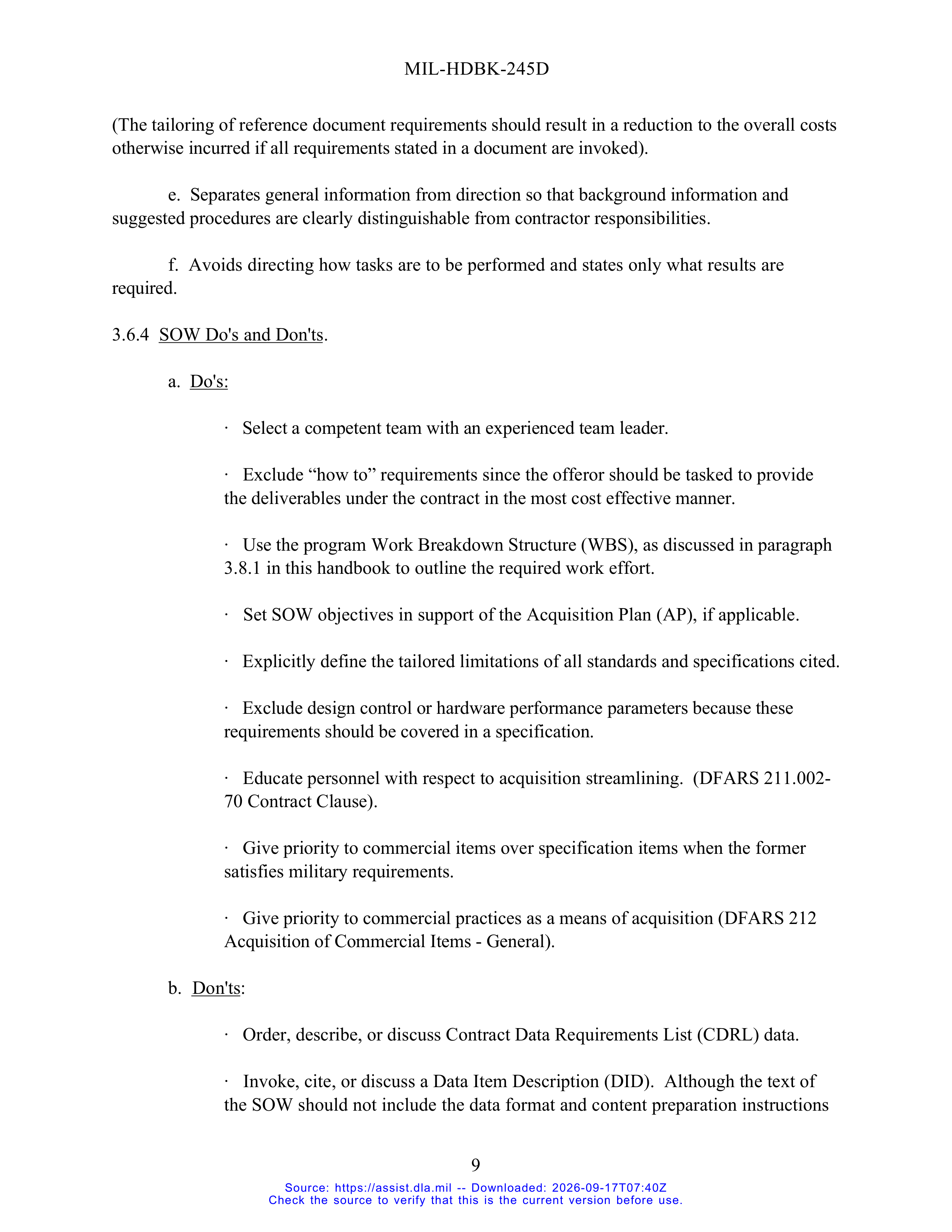 DoD Preparation of Statement of Work (SOW) Handbook — page 14