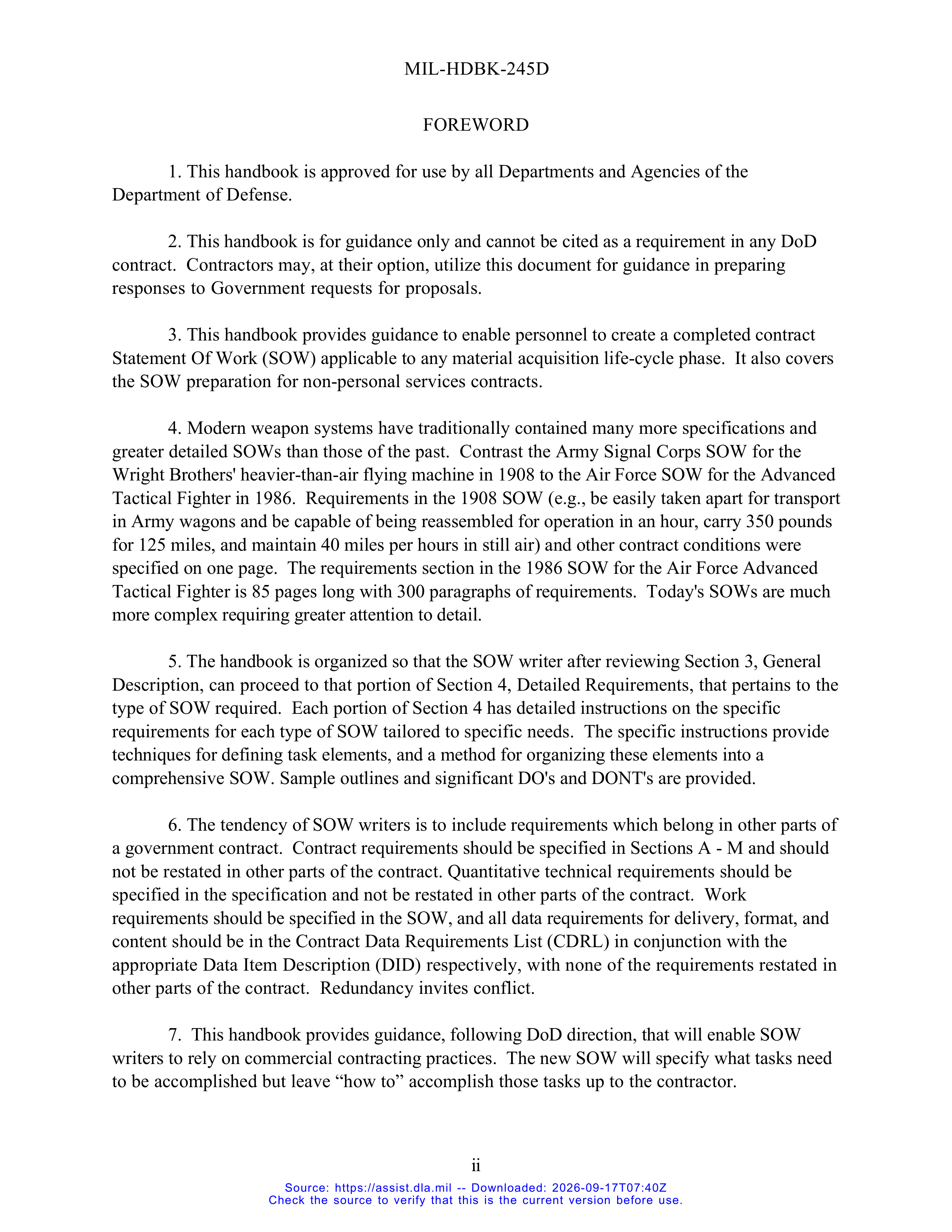 DoD Preparation of Statement of Work (SOW) Handbook — page 2