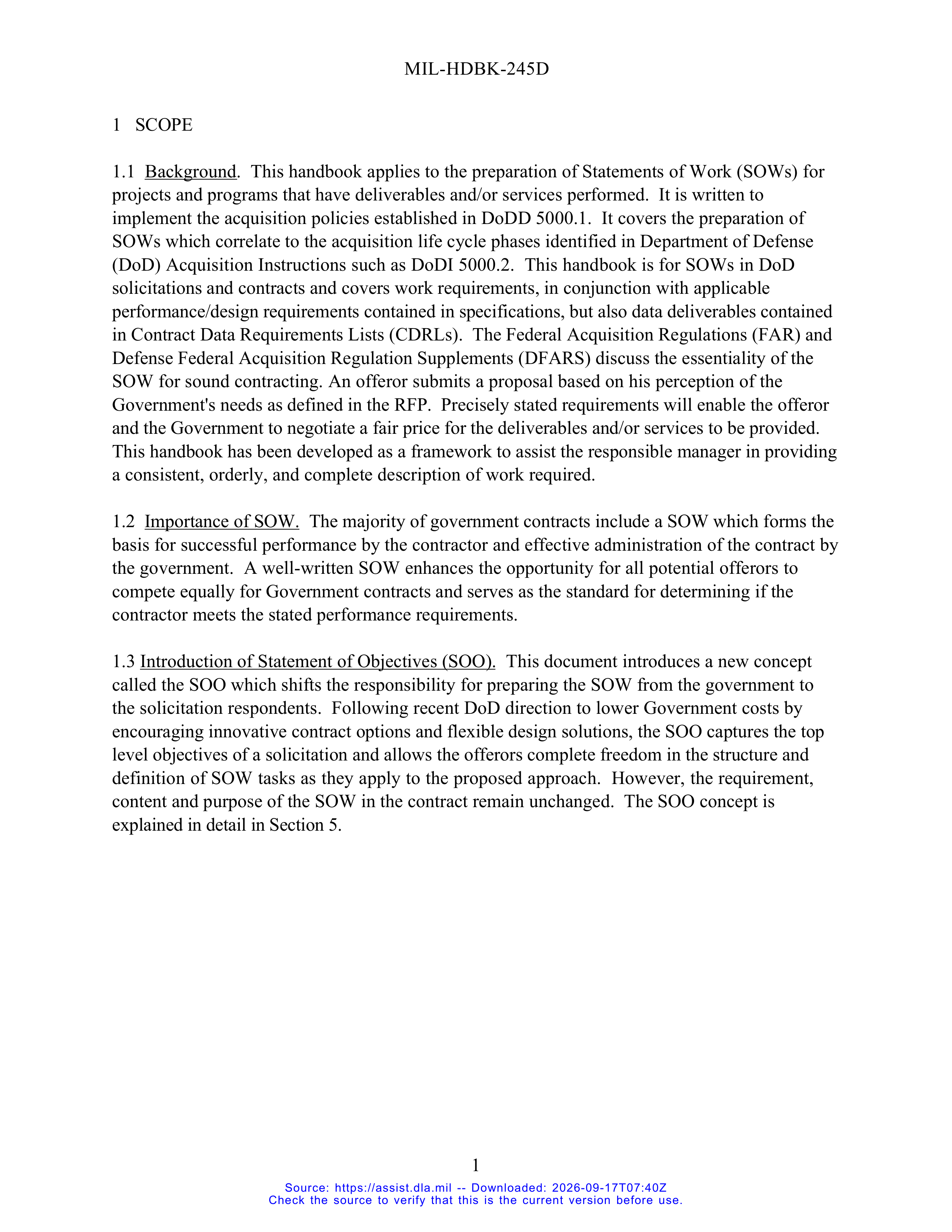 DoD Preparation of Statement of Work (SOW) Handbook — page 6