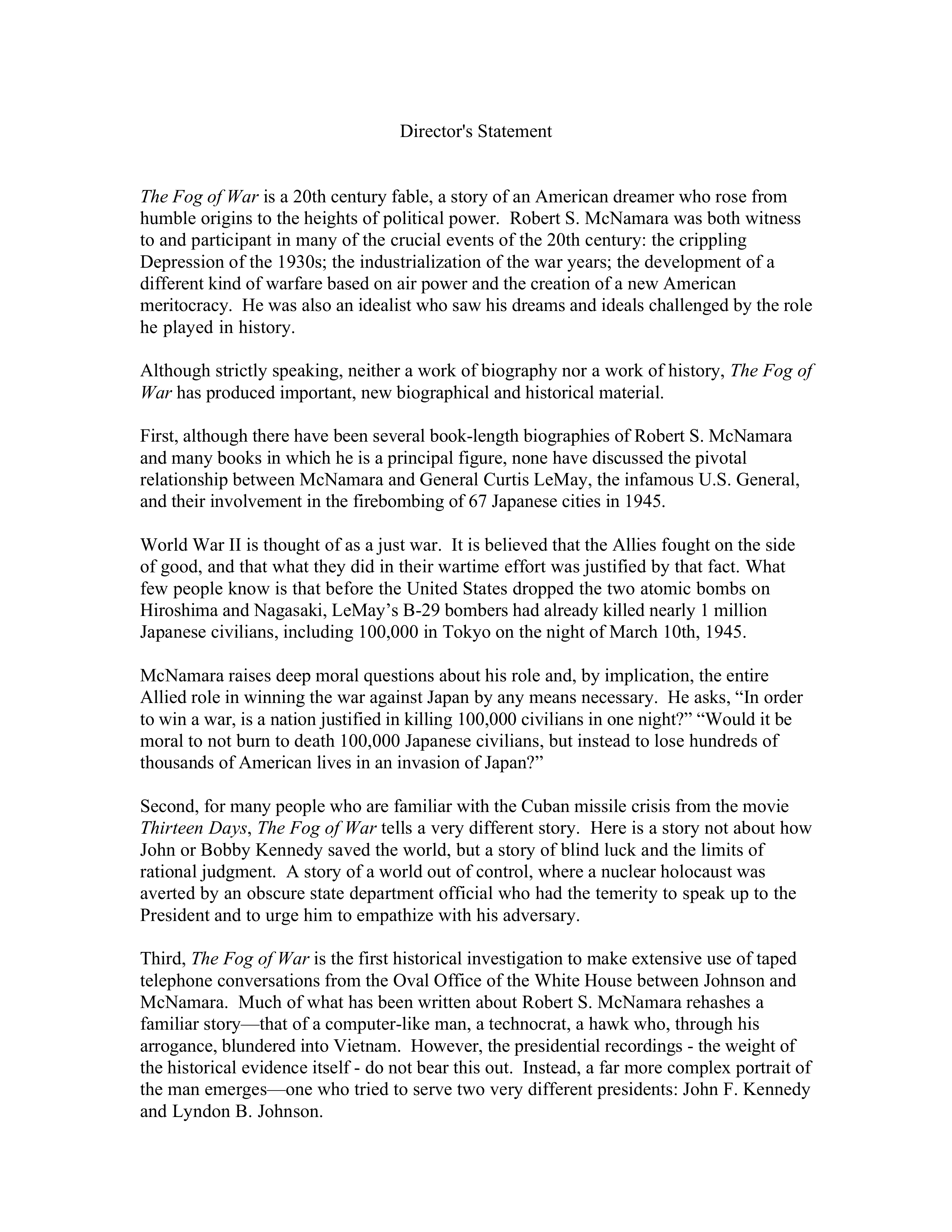 Documentary Filmmakers Errol Morris The Fog of War Biography — page 2