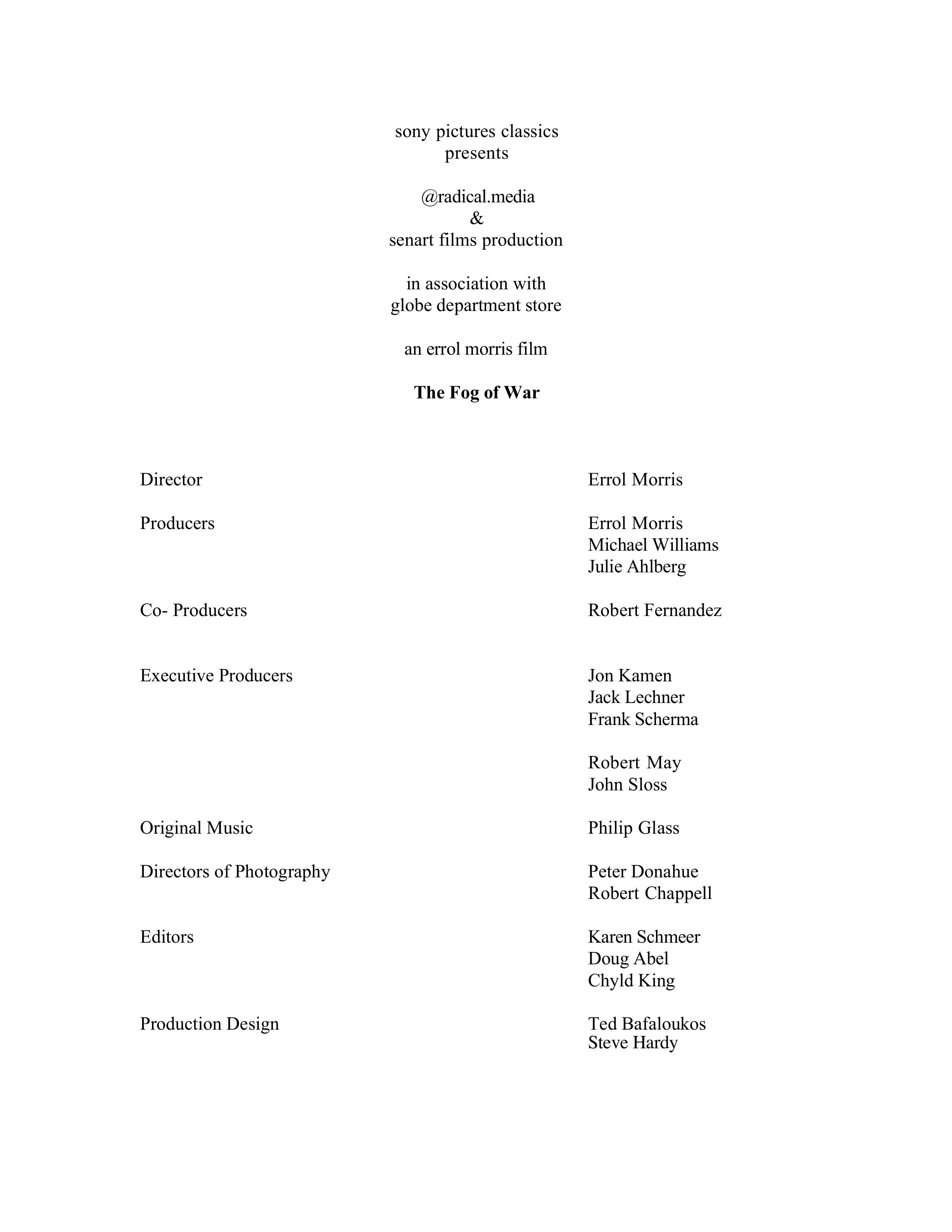 Documentary Filmmakers Errol Morris The Fog of War Biography — page 25