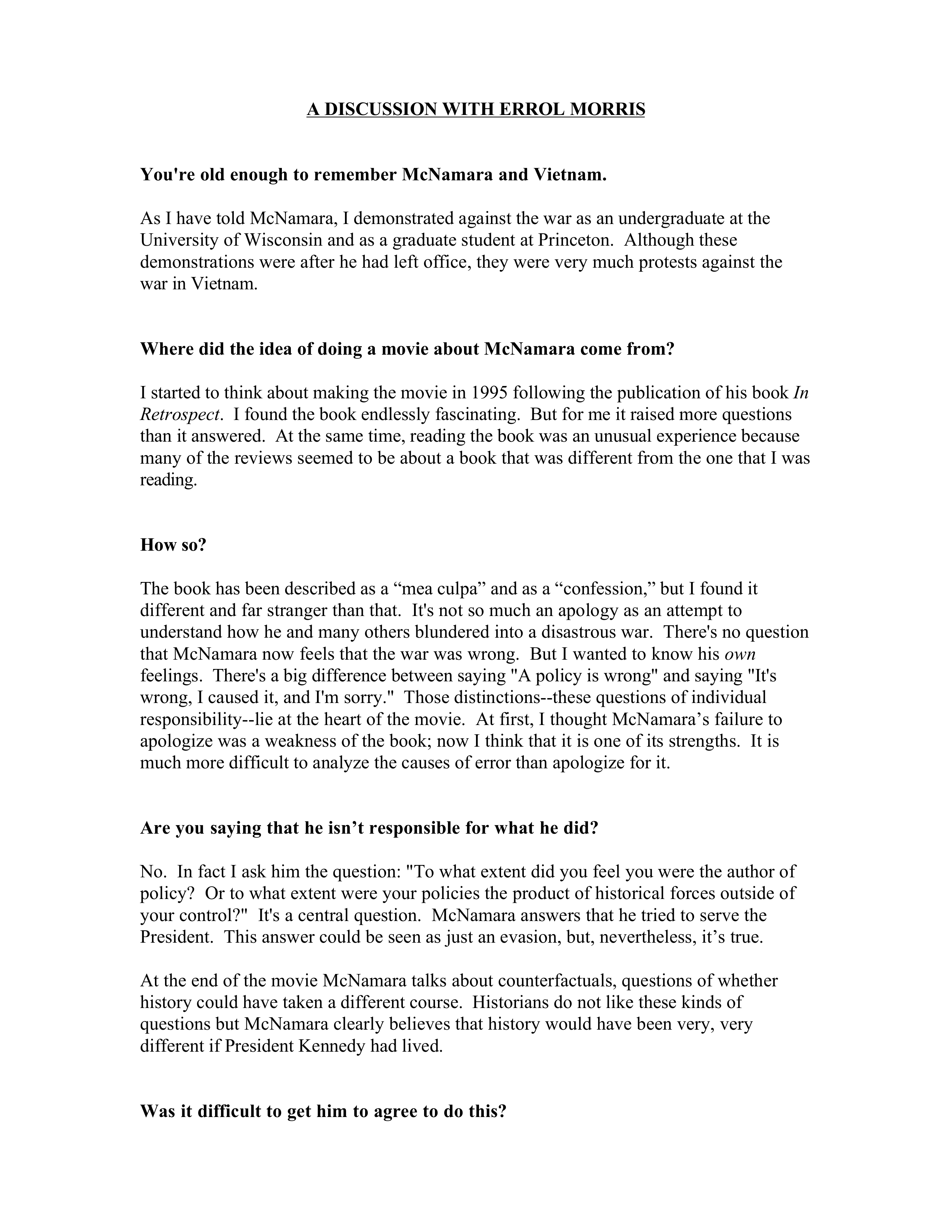 Documentary Filmmakers Errol Morris The Fog of War Biography — page 4