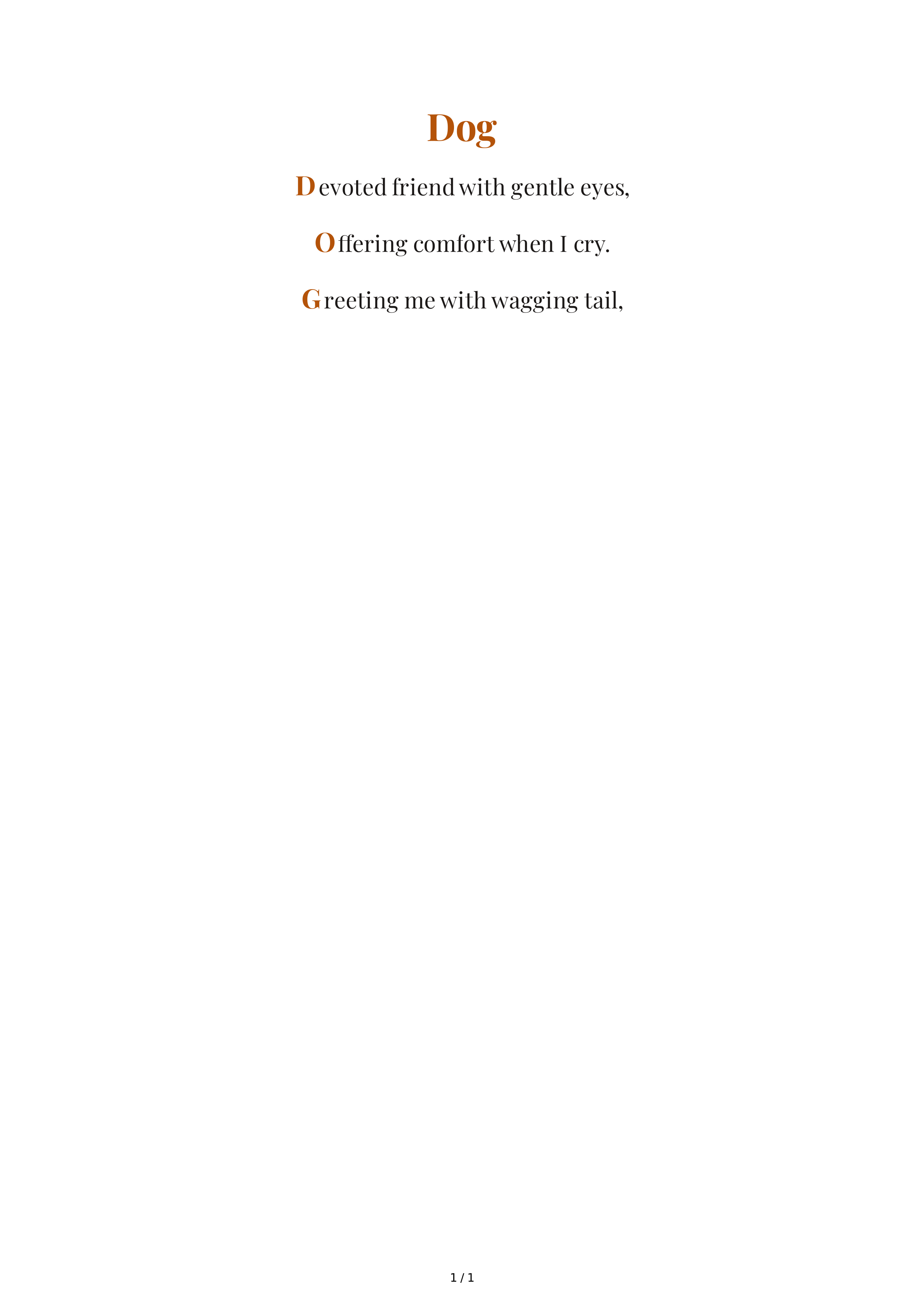 Dog Acrostic Poem — page 1