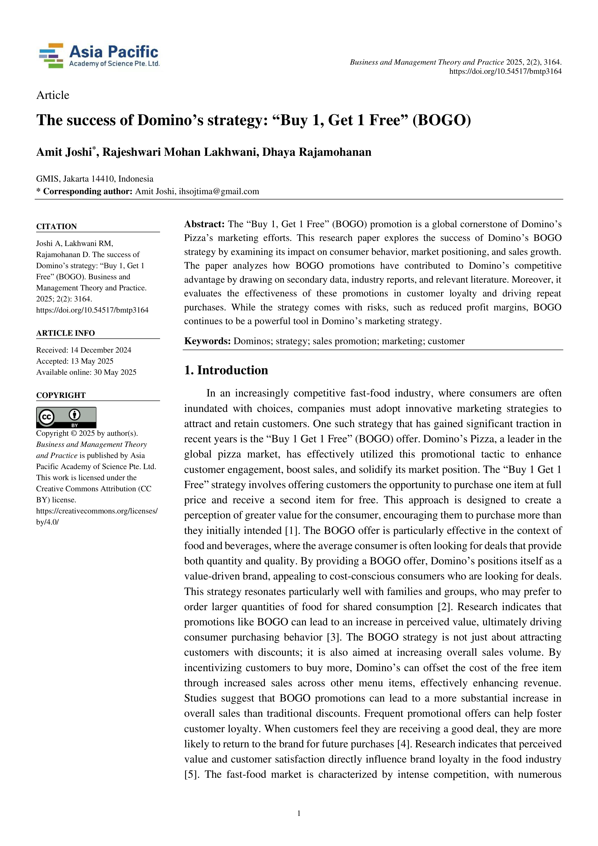 Dominos Pizza Case Study — page 1
